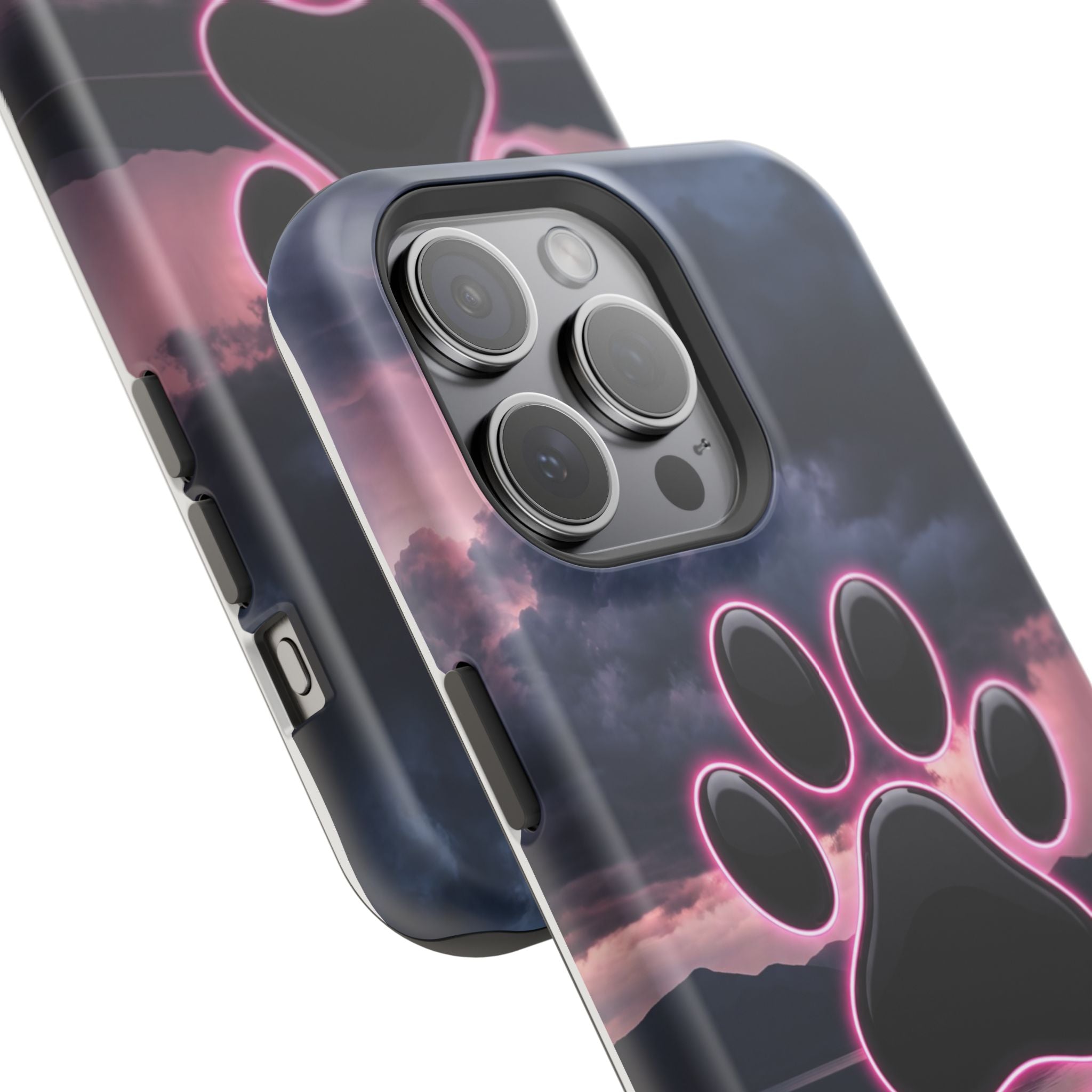 Neon Paw Print Phone Case — Impact-Resistant Wireless Charging Cover