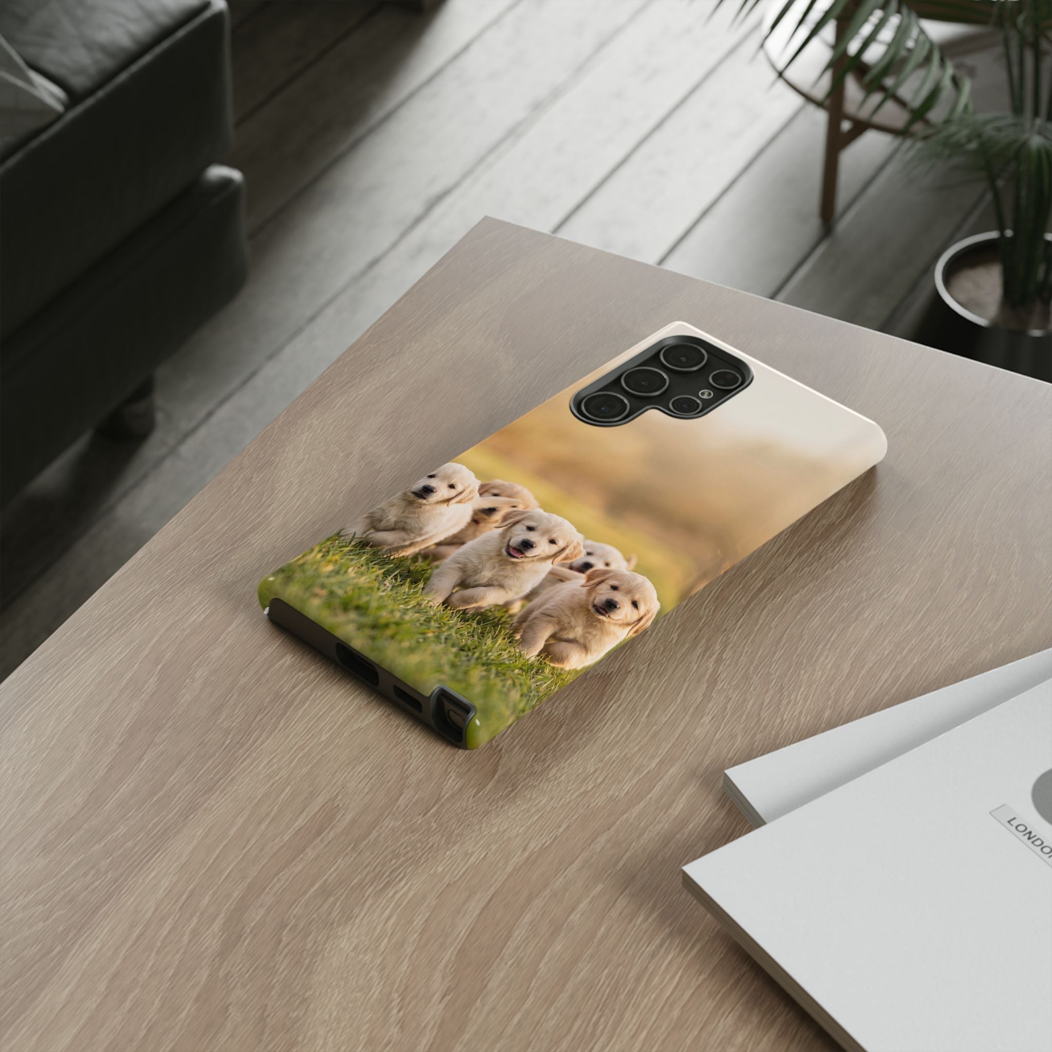 Golden Retriever Puppies Phone Case | Playful Puppy Pack Running in Grass | iPhone & Samsung