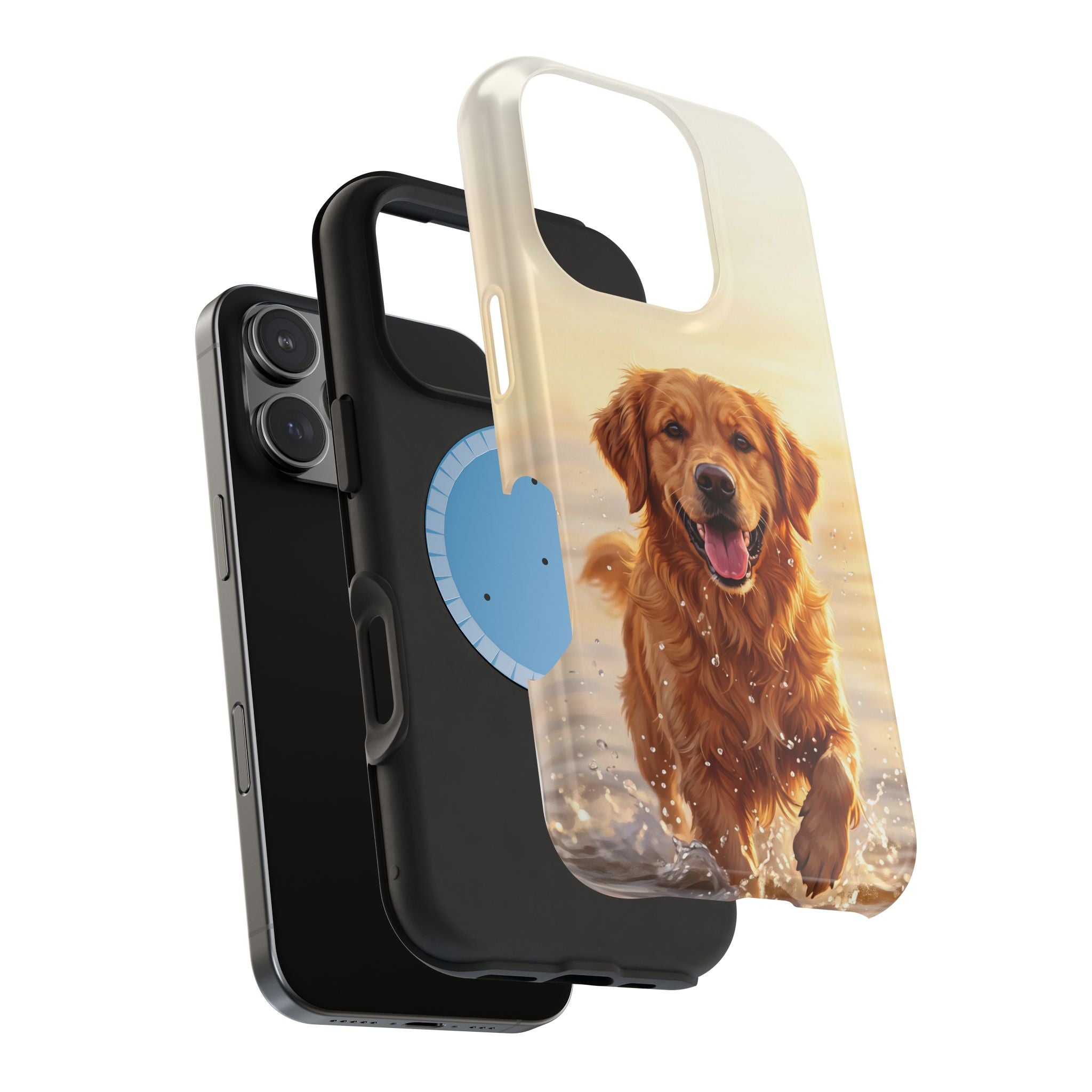 Beach Golden Retriever Phone Case — Impact-Resistant Wireless Charging Cover