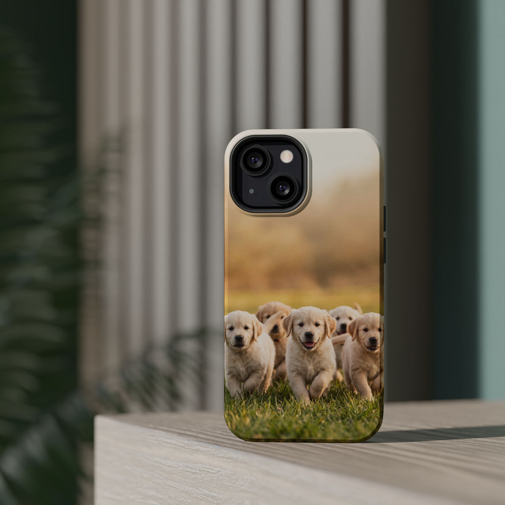 Golden Retriever Puppies Phone Case — Impact-Resistant Wireless Charging Cover