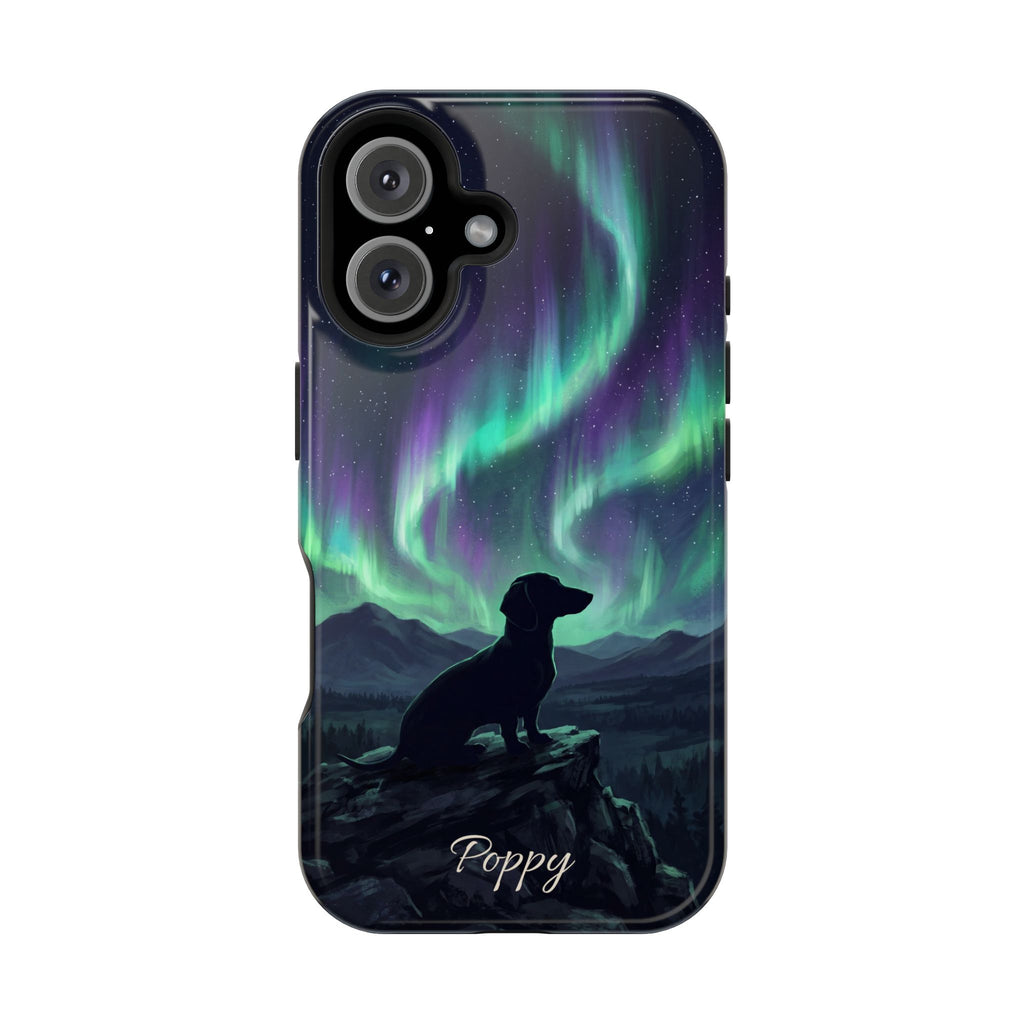 Personalized Dachshund Northern Lights Phone Case — Wireless Charging Cover