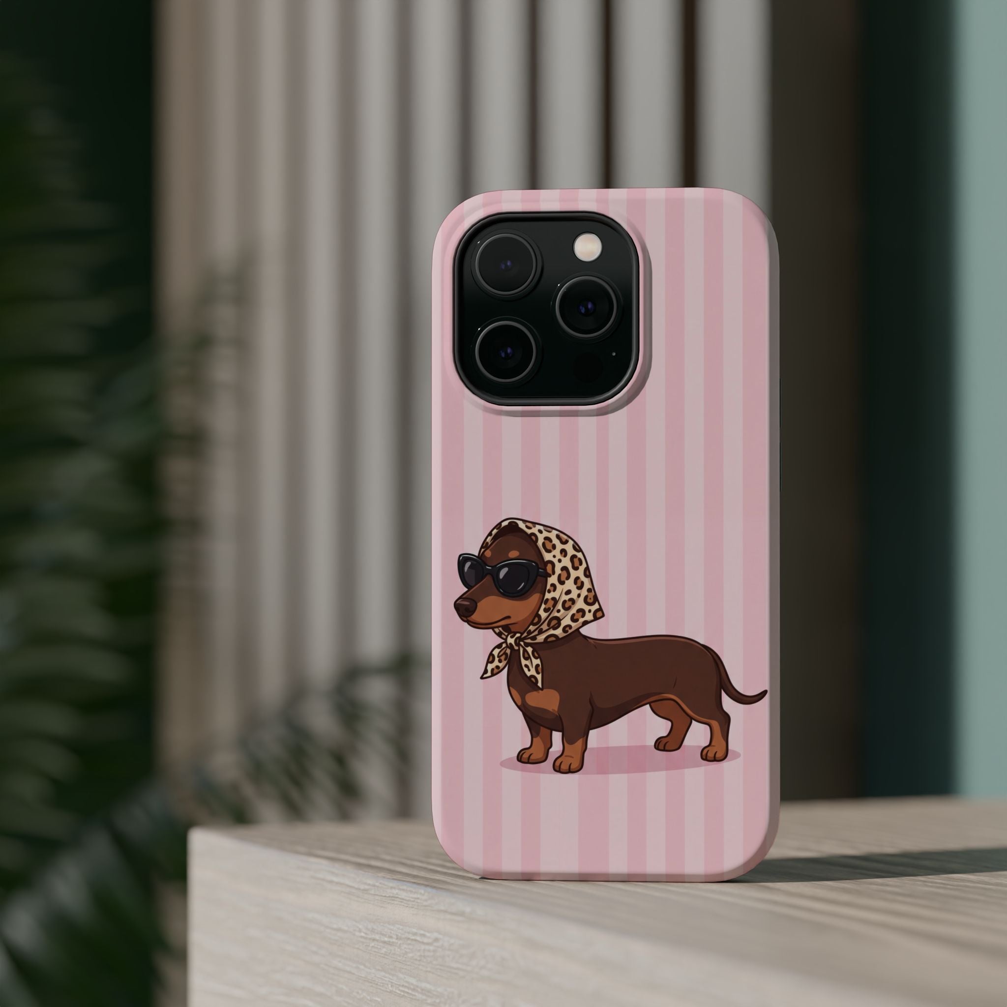 Preppy Dachshund Phone Case — Impact-Resistant Wireless Charging Cover