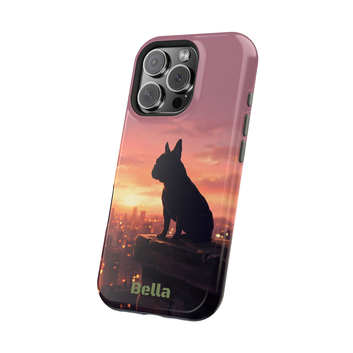 Personalized French Bulldog City Skyline Sunset Phone Case — Wireless Charging Cover