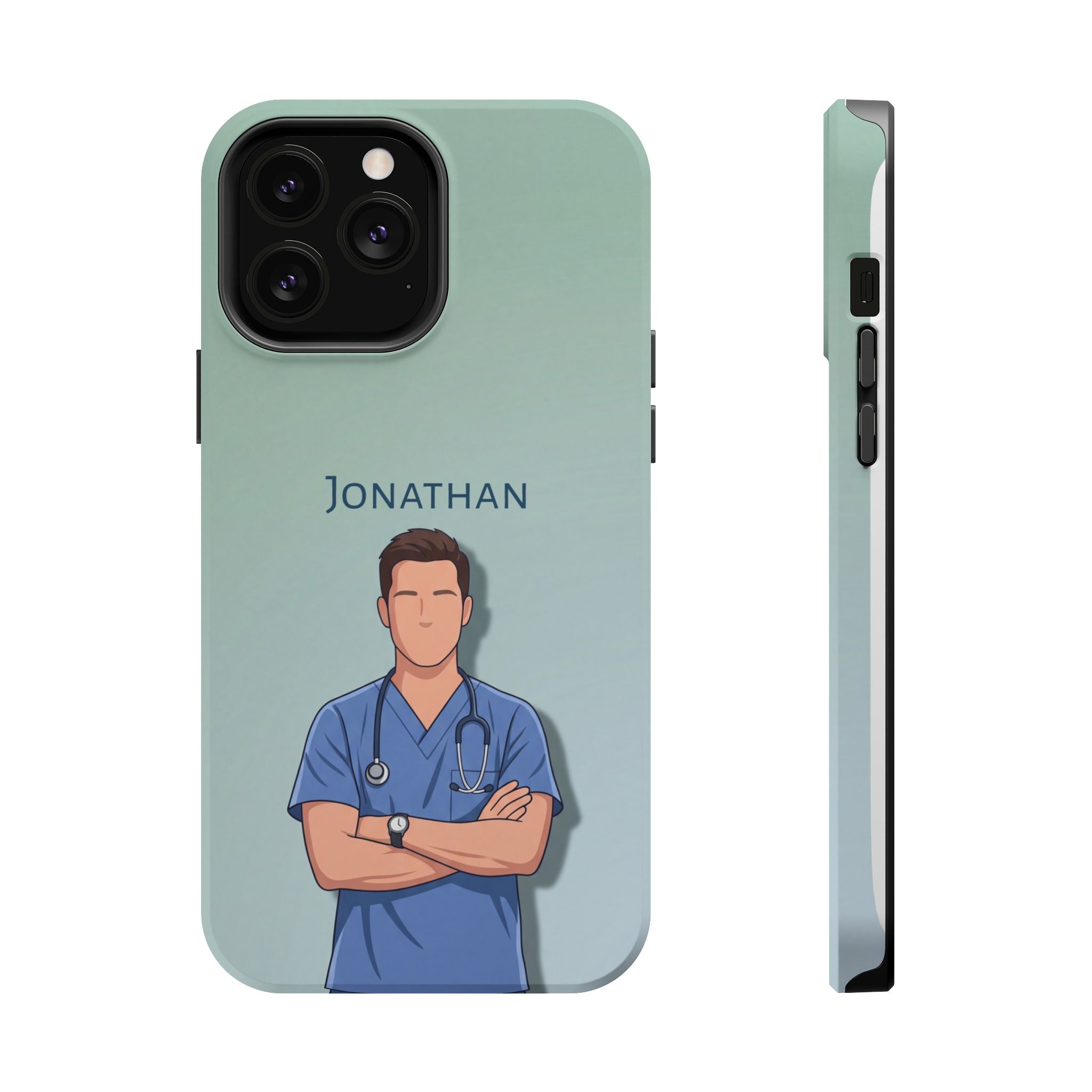 Personalized Nurse Portrait Phone Case — Impact-Resistant Wireless Charging Cover