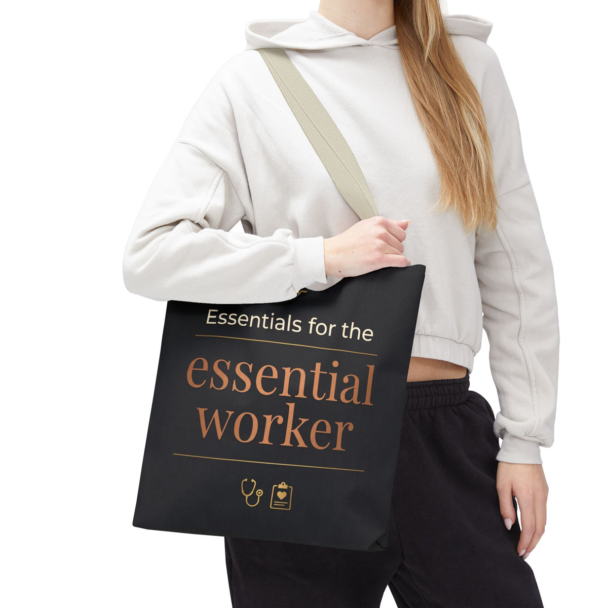 Essentials for the Essential Worker Tote | Healthcare Worker Gift Tote Bag | Nurse Doctor Appreciation Gift | Premium Polyester Carry-All