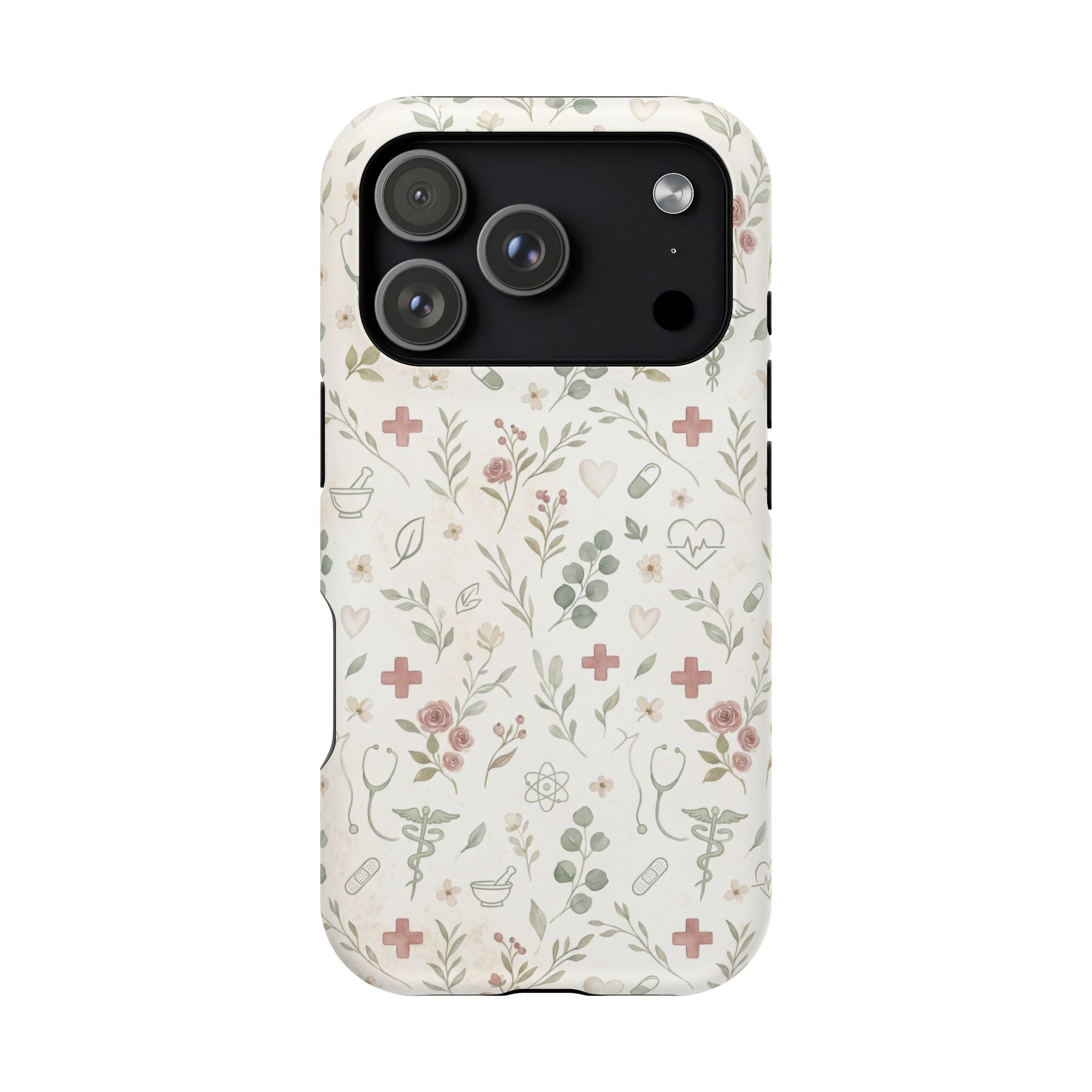 Floral Nurse Phone Case — Impact-Resistant Wireless Charging Cover