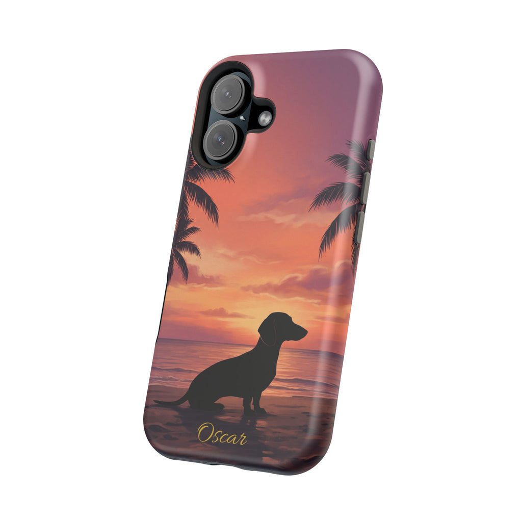 Personalized Dachshund Tropical Beach Sunset Phone Case — Wireless Charging Cover