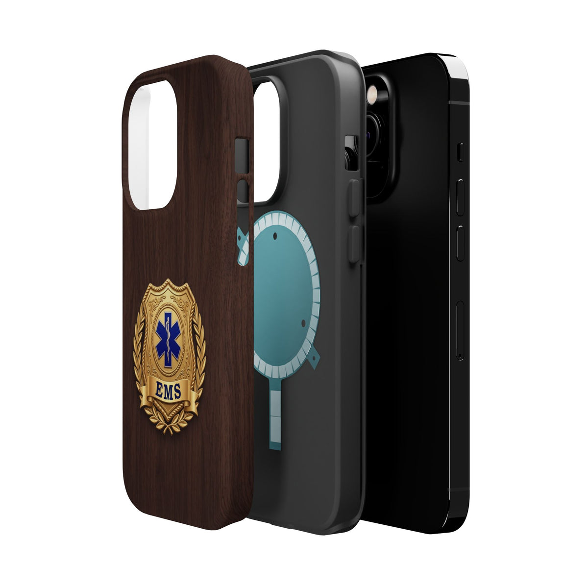 Gold EMS Laurel Badge Wood Phone Case — Magnetic Wireless Charging Cover