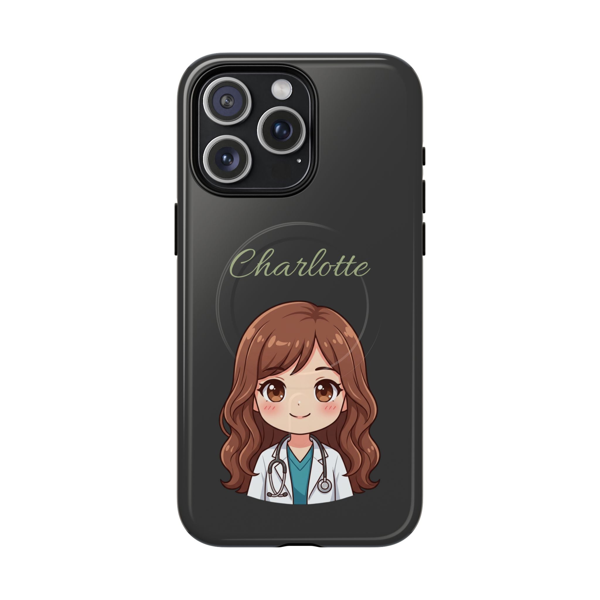 Personalized Tough Magnetic Phone Case | With Custom Name – Cute Illustrated Nurse Character Case for iPhones