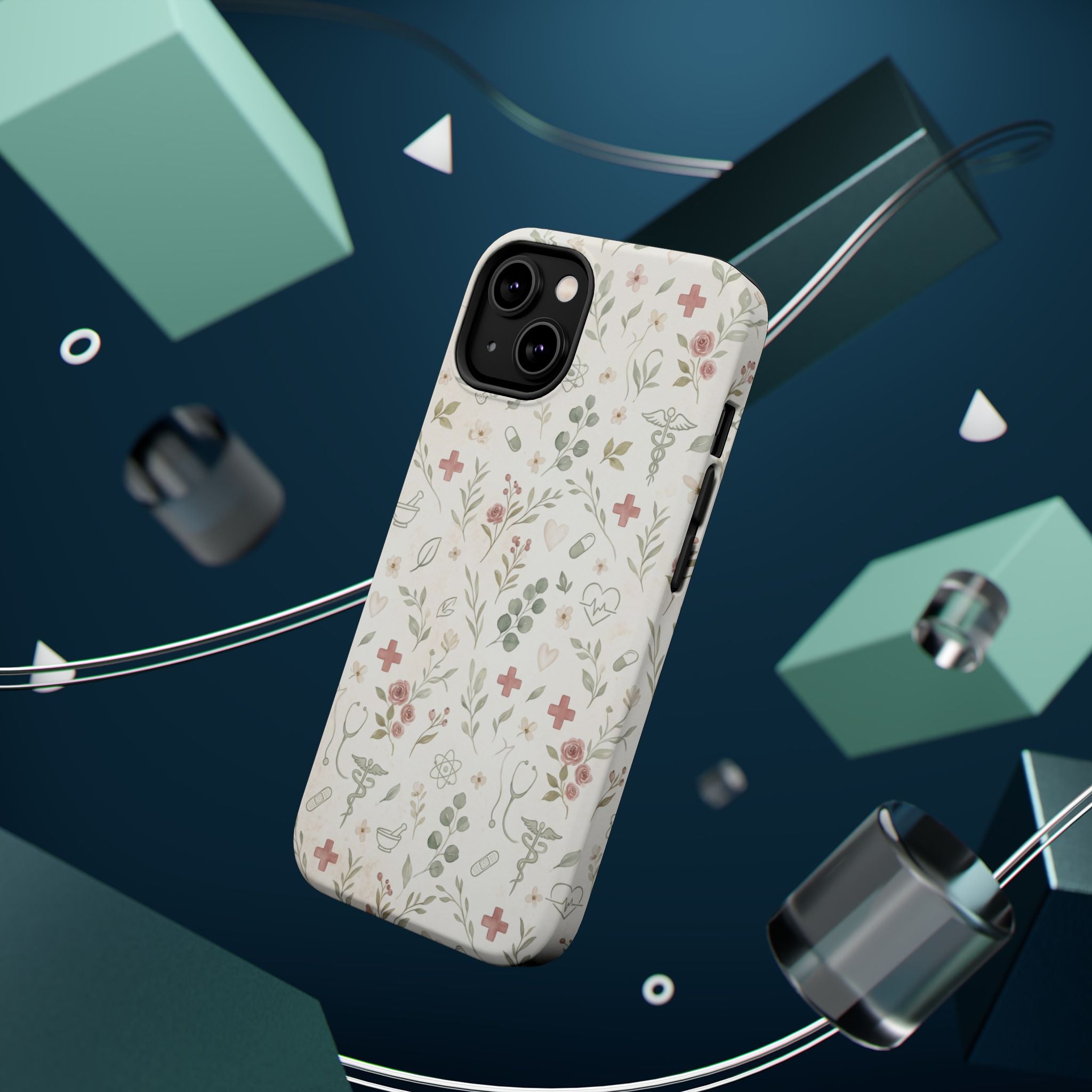 Floral Nurse Phone Case — Impact-Resistant Wireless Charging Cover