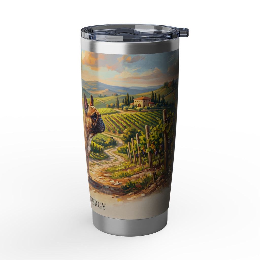 Personalized Frenchie Tumbler – Vineyard Travel Mug, Custom Name Gift for Dog Lover