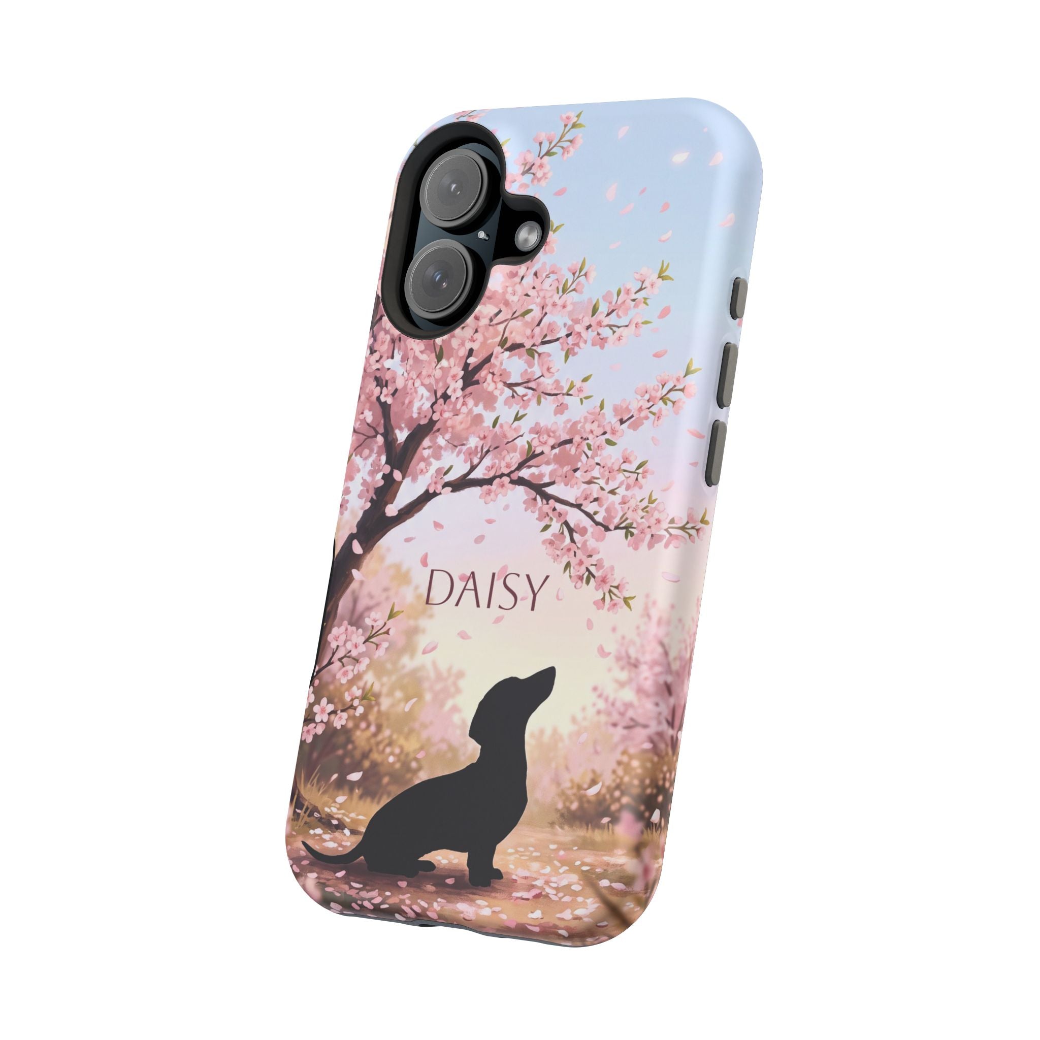 Personalized Dachshund Cherry Blossom Phone Case — Wireless Charging Cover