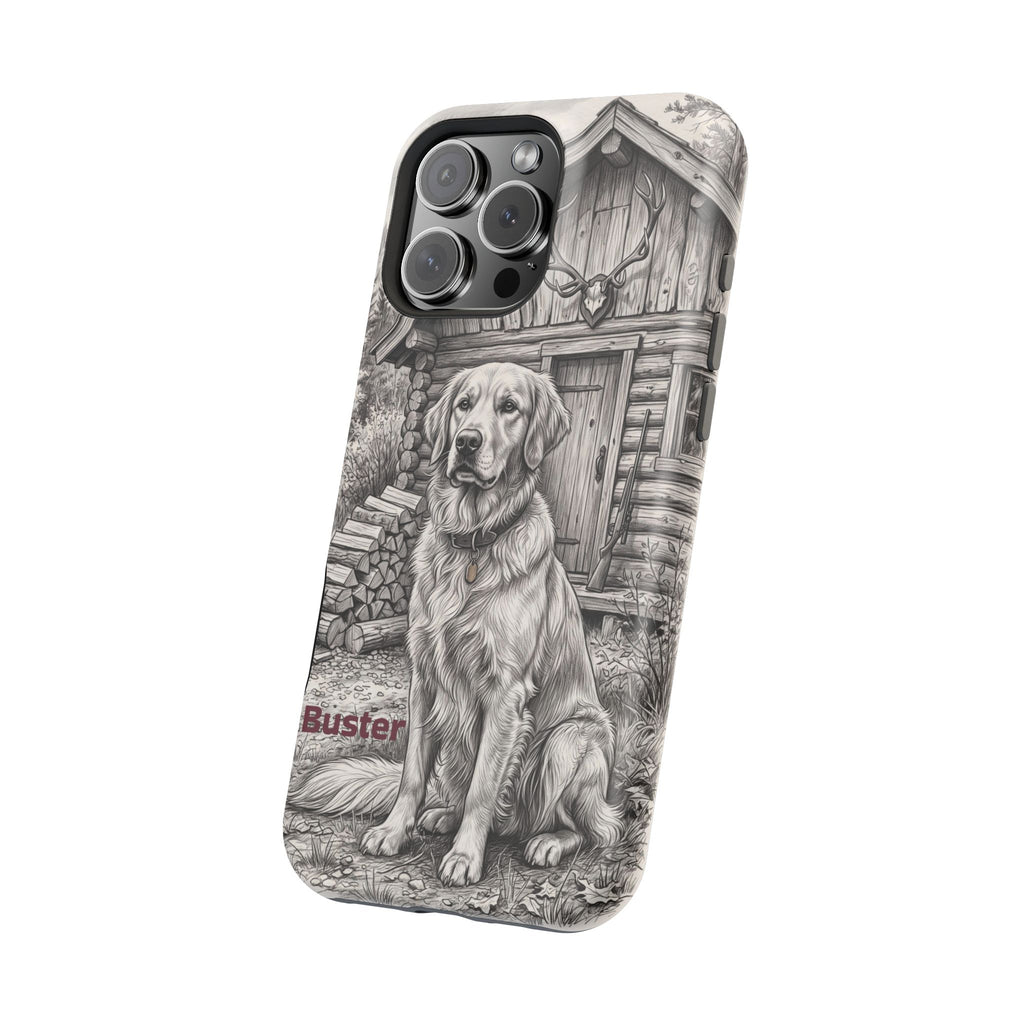 Personalized Golden Retriever Cabin Porch Phone Case — Wireless Charging Cover