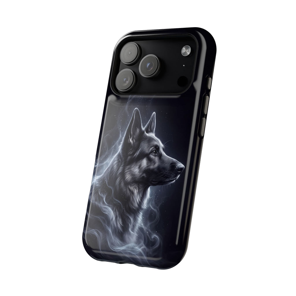 German Shepherd Phone Case | Silver Moonlight Mist Art — Tough Magnetic Case with Wireless Charging