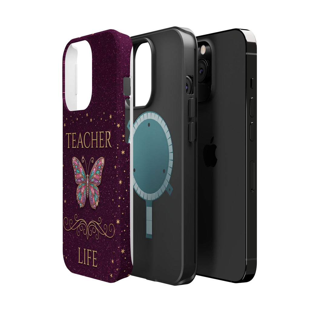 Teacher Life Glitter Butterfly Phone Case — Wireless Charging Cover