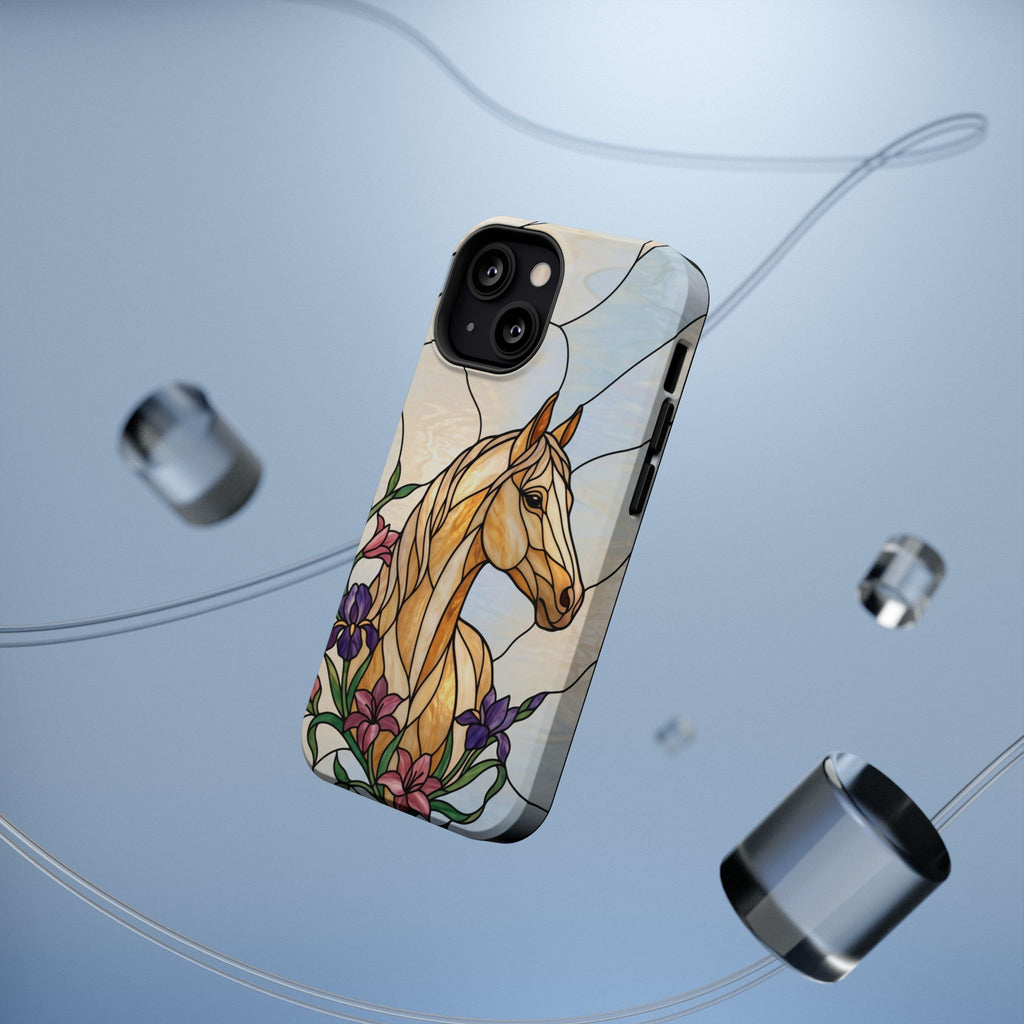 Floral Stained Glass Horse Phone Case — Tough Magnetic Case with Wireless Charging
