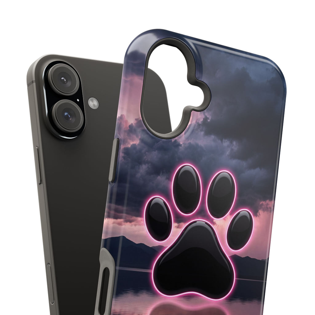 Neon Paw Print Phone Case — Impact-Resistant Wireless Charging Cover