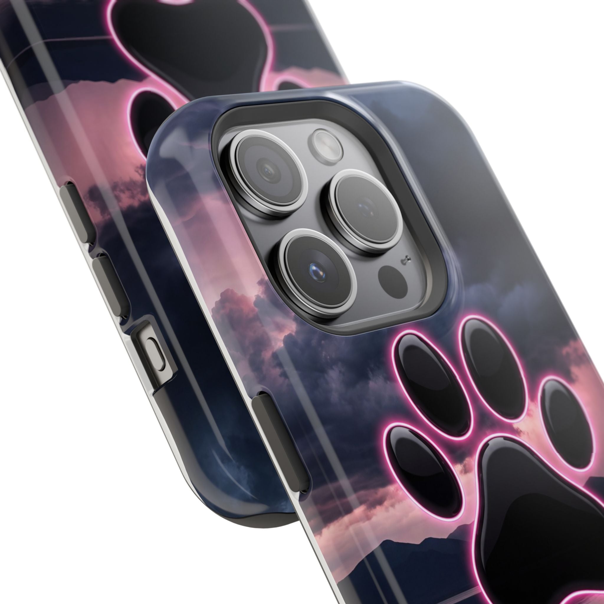 Neon Paw Print Phone Case — Impact-Resistant Wireless Charging Cover