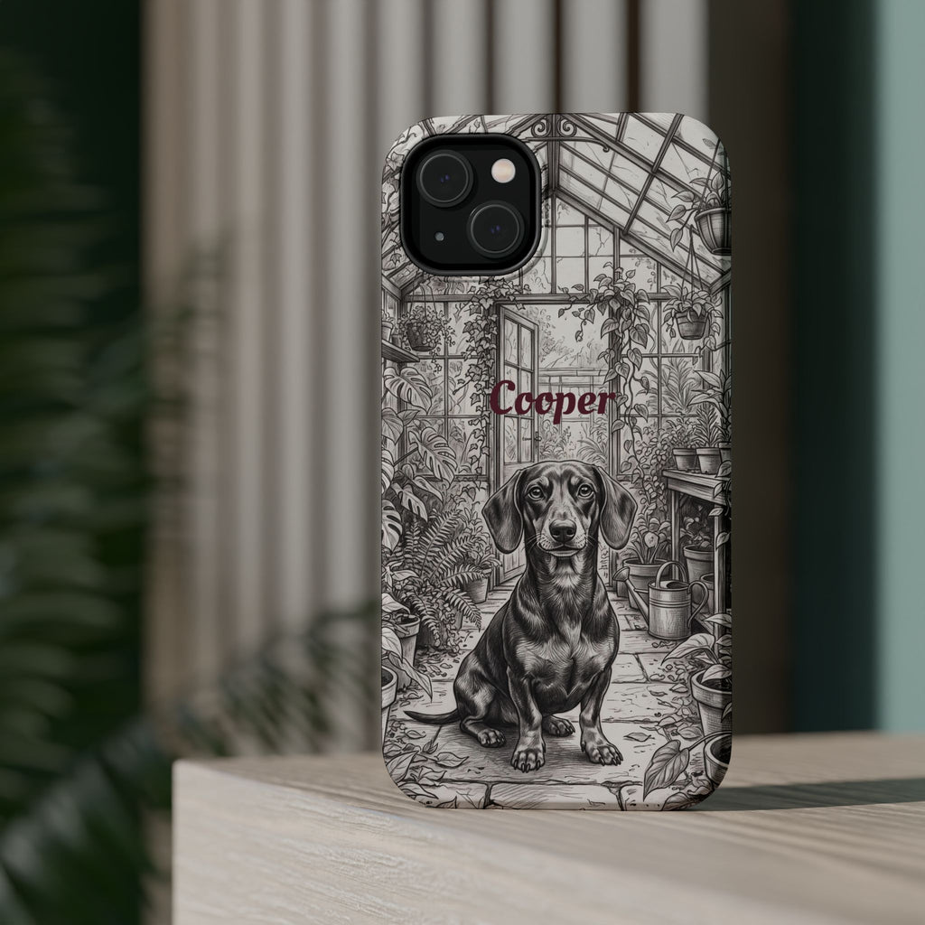 Personalized Dachshund Vintage Greenhouse Phone Case — Wireless Charging Cover