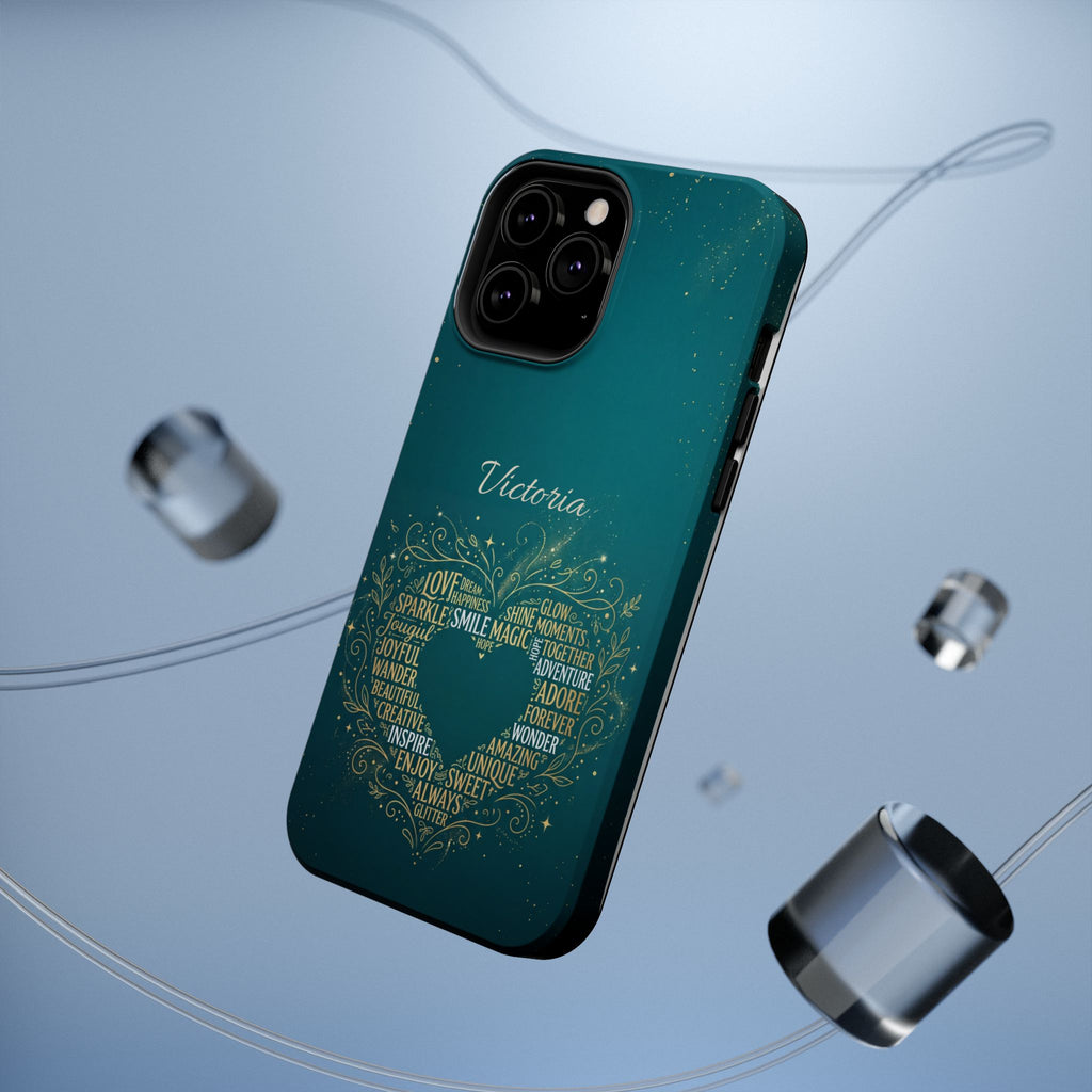 Personalized Teacher Heart Word Art Phone Case — Impact-Resistant Wireless Charging Cover