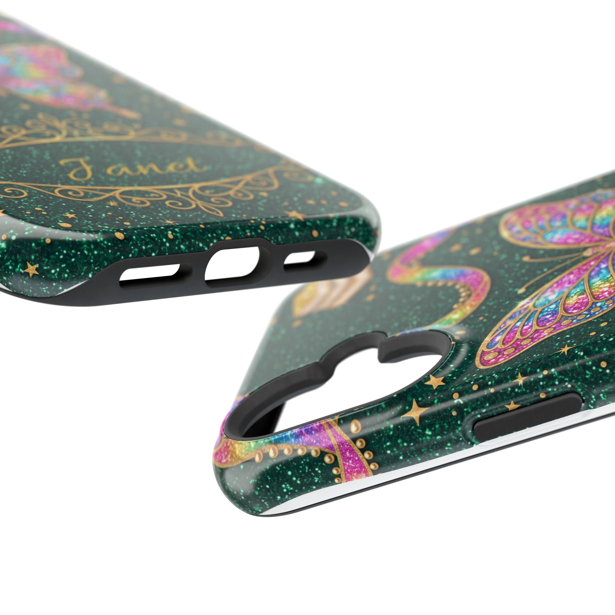 Rainbow Glitter Butterfly Personalized Teacher Phone Case — Wireless Charging Cover