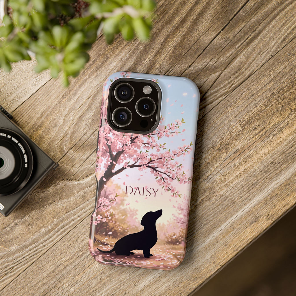 Personalized Dachshund Cherry Blossom Phone Case — Wireless Charging Cover