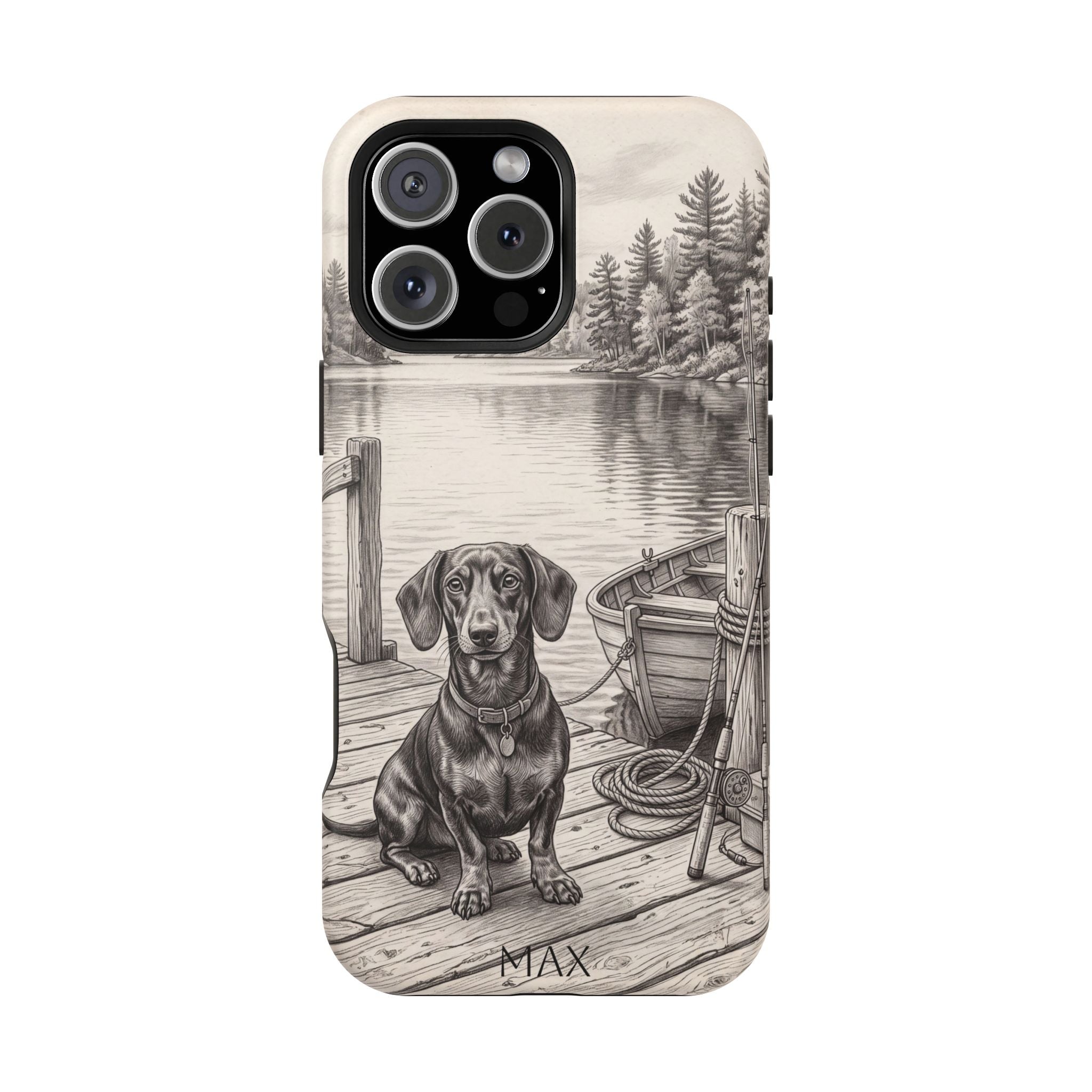 Personalized Dachshund Sunset Beach Phone Case — Wireless Charging Cover