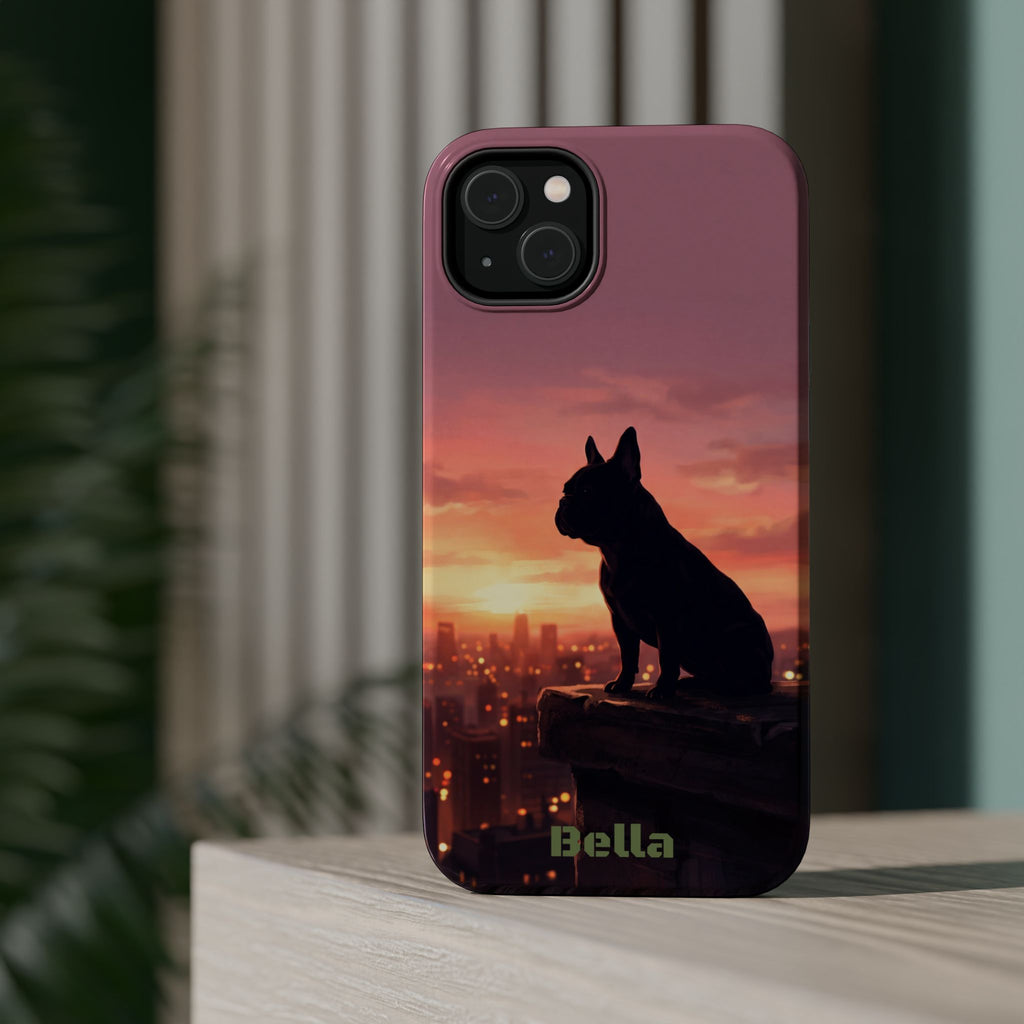 Personalized French Bulldog City Skyline Sunset Phone Case — Wireless Charging Cover