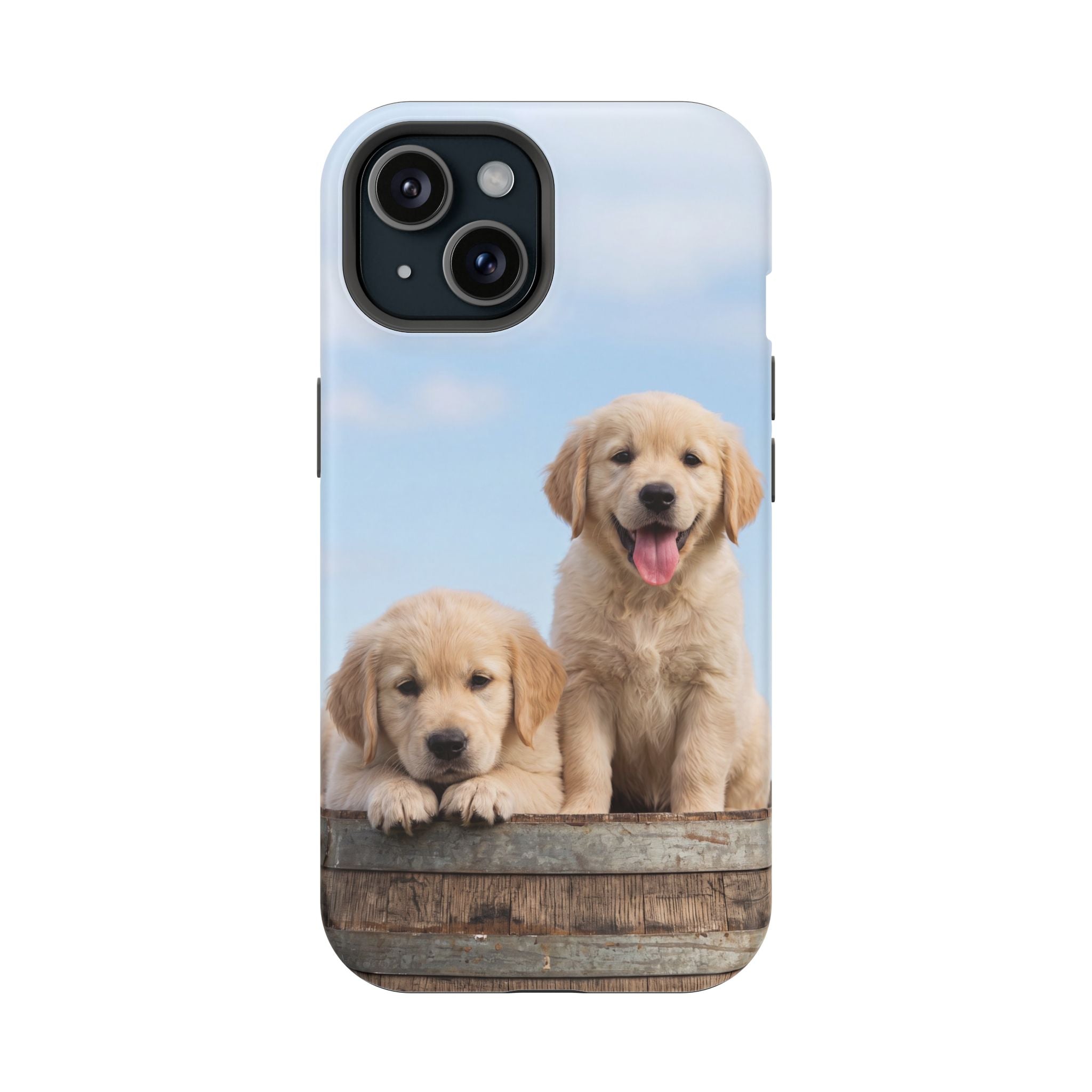 Golden Retriever Puppy Duo Phone Case — Impact-Resistant Wireless Charging Cover