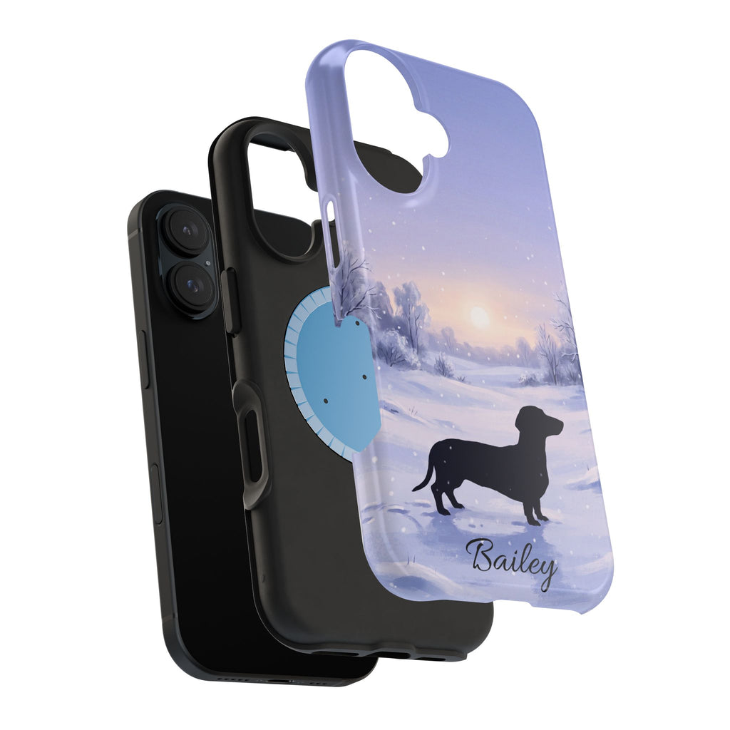 Personalized Dachshund Winter Snow Phone Case — Wireless Charging Cover