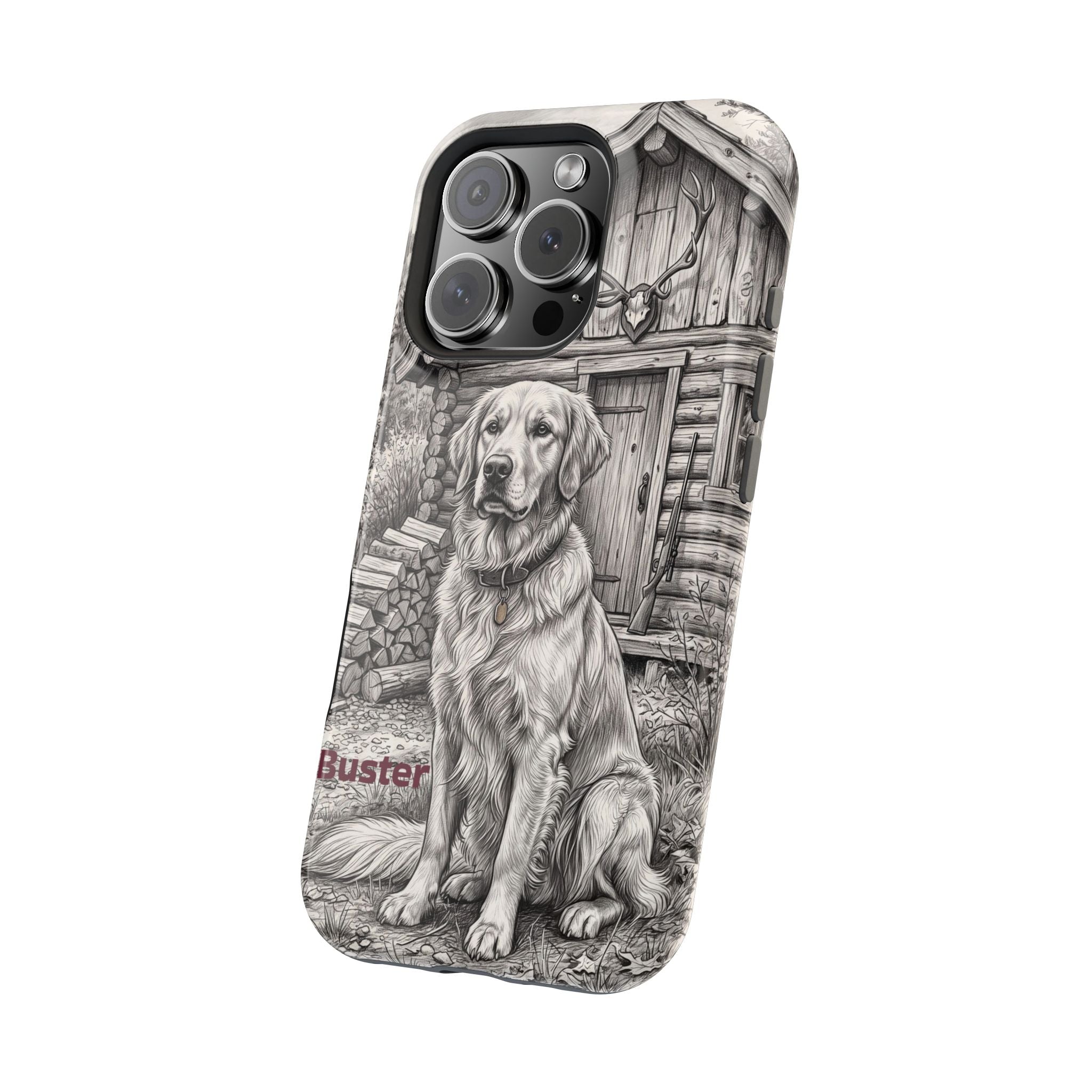 Personalized Golden Retriever Cabin Porch Phone Case — Wireless Charging Cover