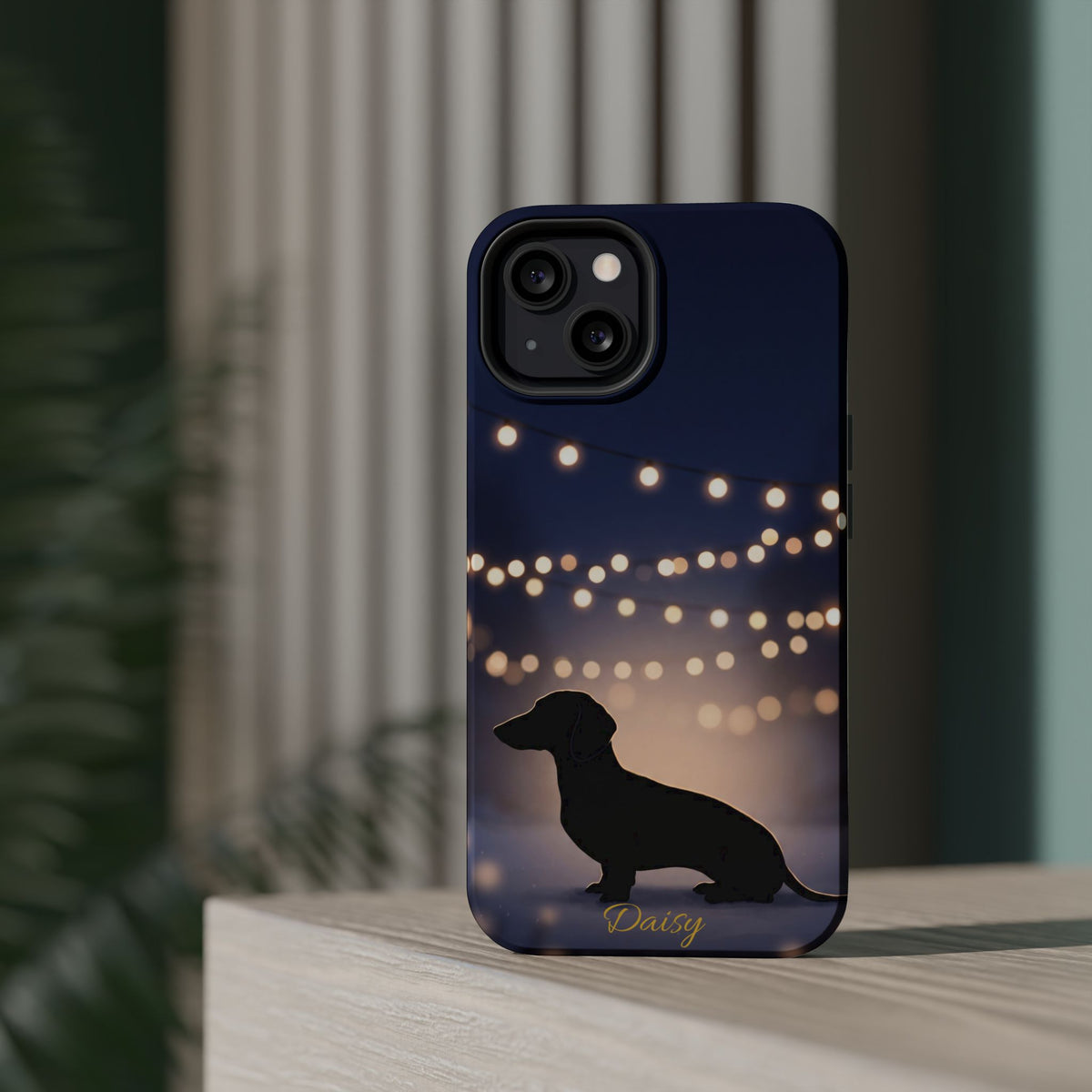 Personalized Dachshund Fairy Lights Phone Case — Wireless Charging Cover