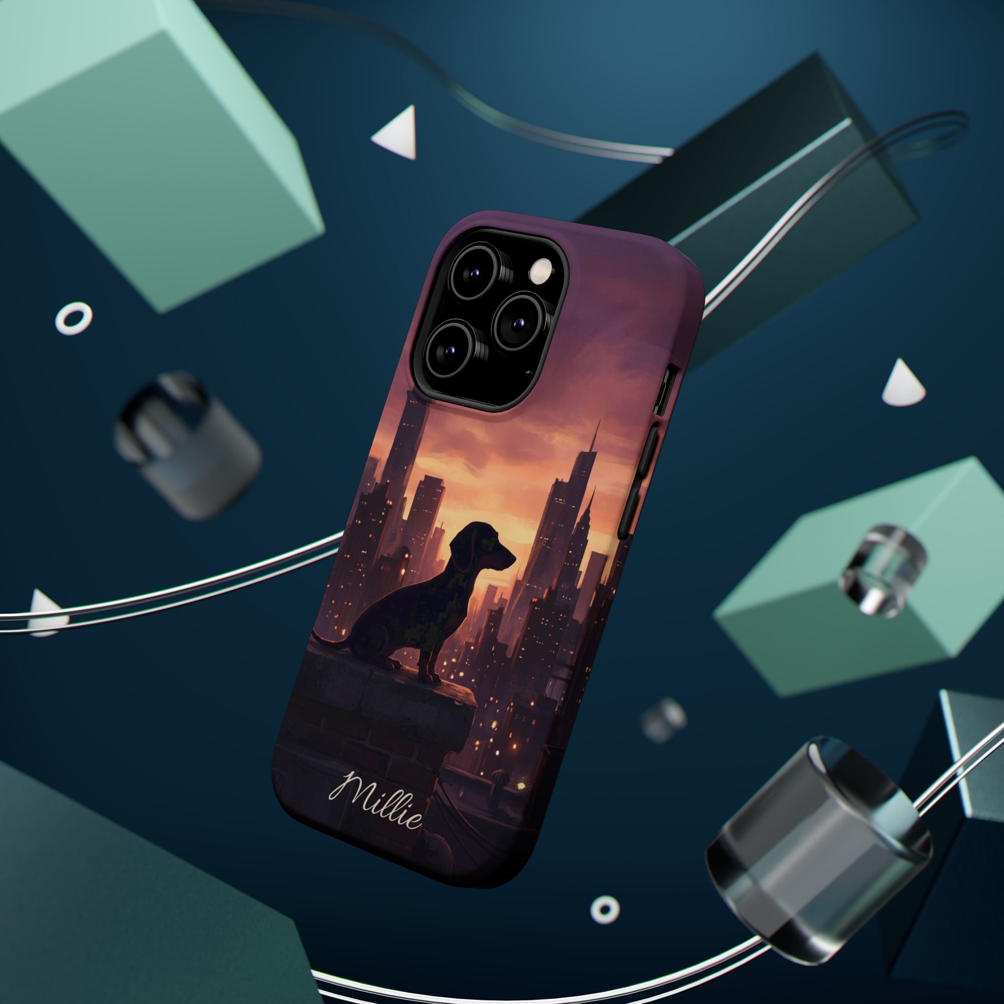 Personalized Dachshund City Skyline Phone Case — Wireless Charging Cover