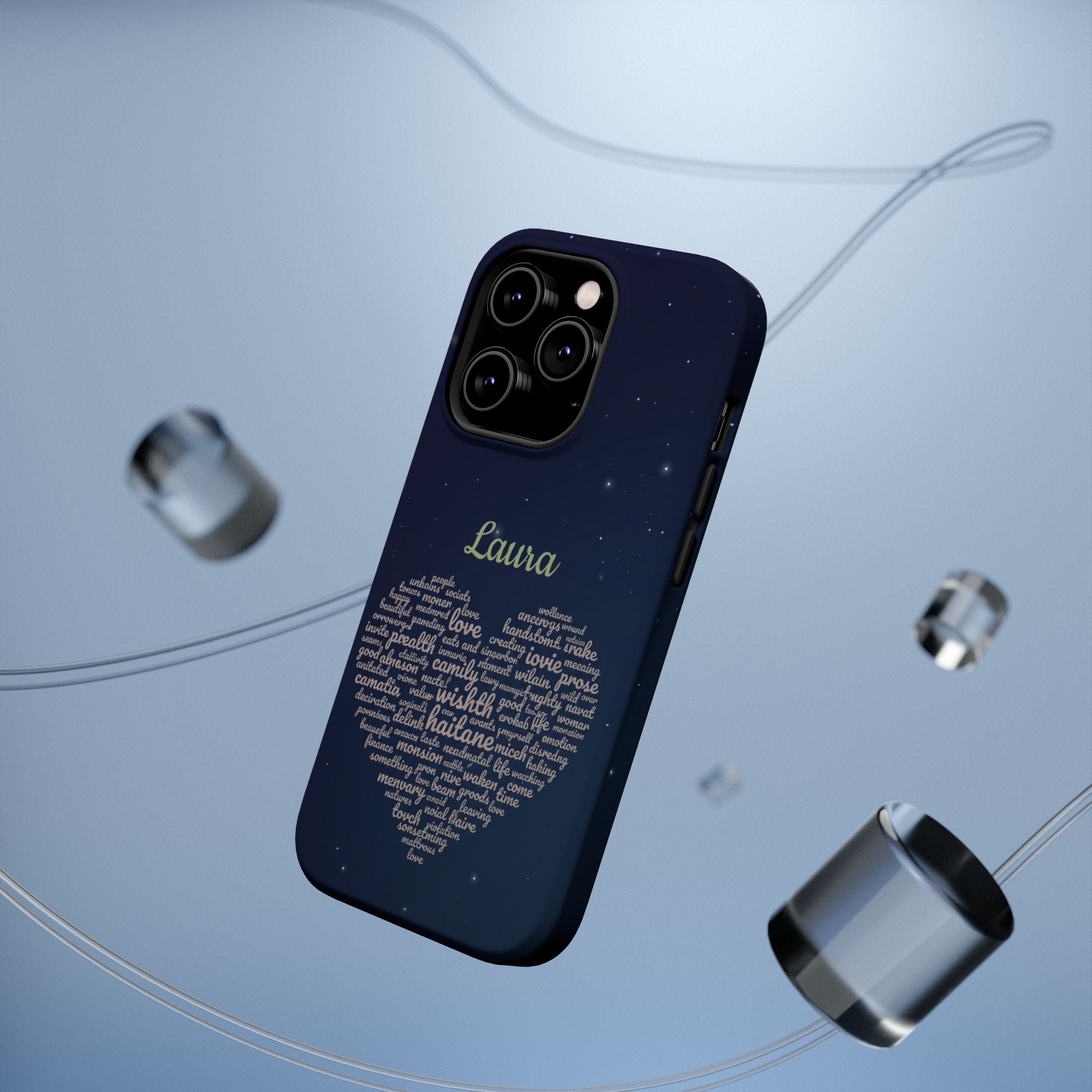 Personalized Teacher Heart Word Art Phone Case — Navy Wireless Charging Cover