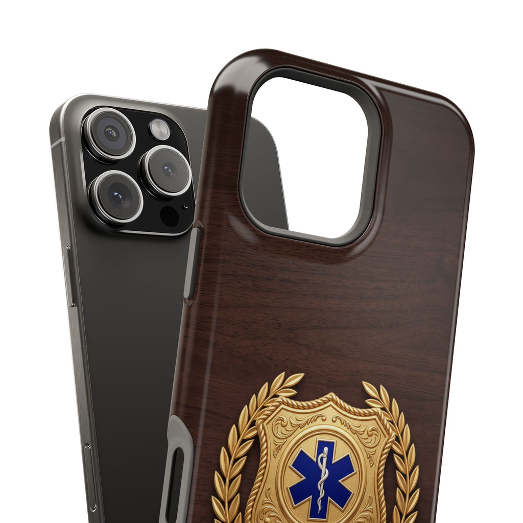 Gold Paramedic Laurel Badge Wood Phone Case — Magnetic Wireless Charging Cover