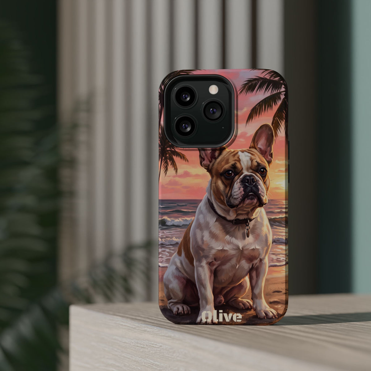Personalized French Bulldog Beach Portrait Phone Case — Wireless Charging Cover