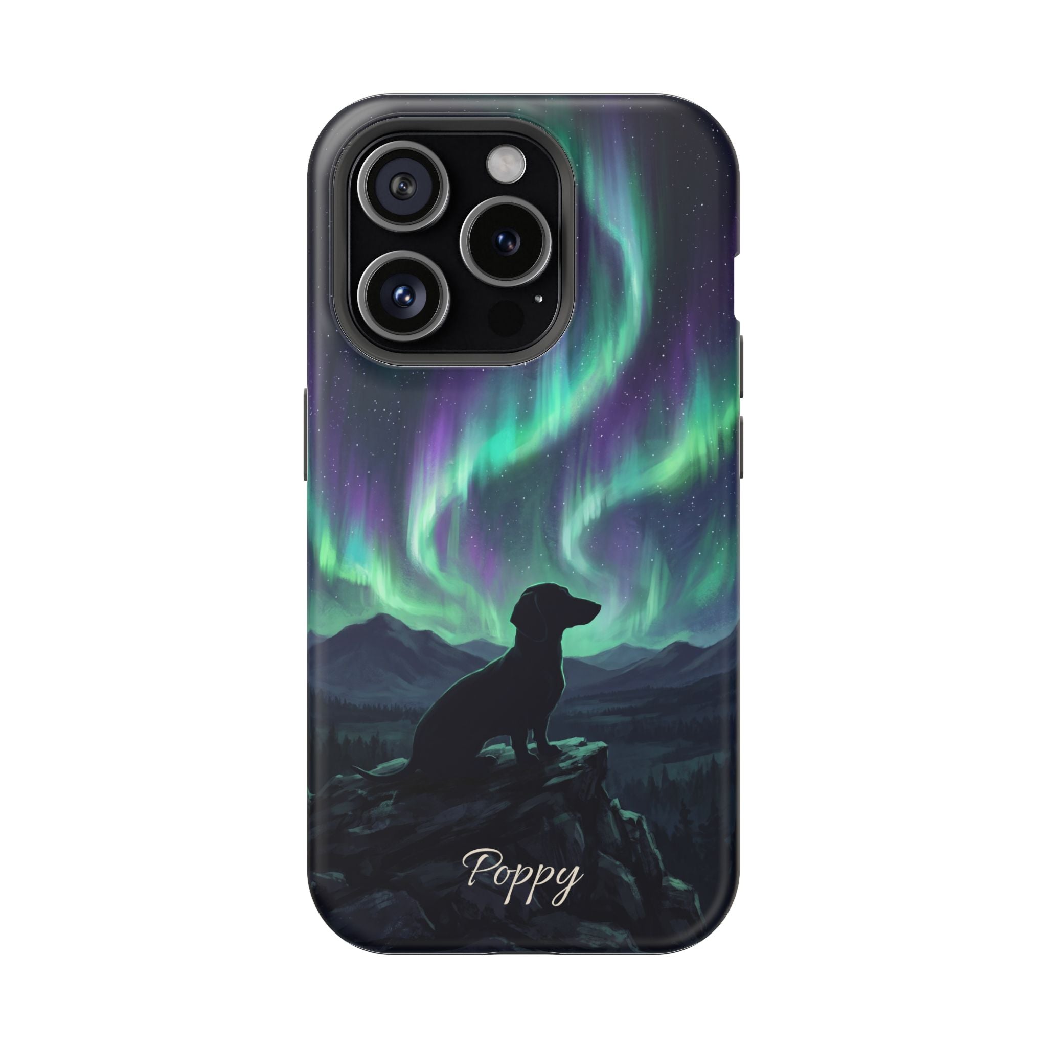 Personalized Dachshund Northern Lights Phone Case — Wireless Charging Cover