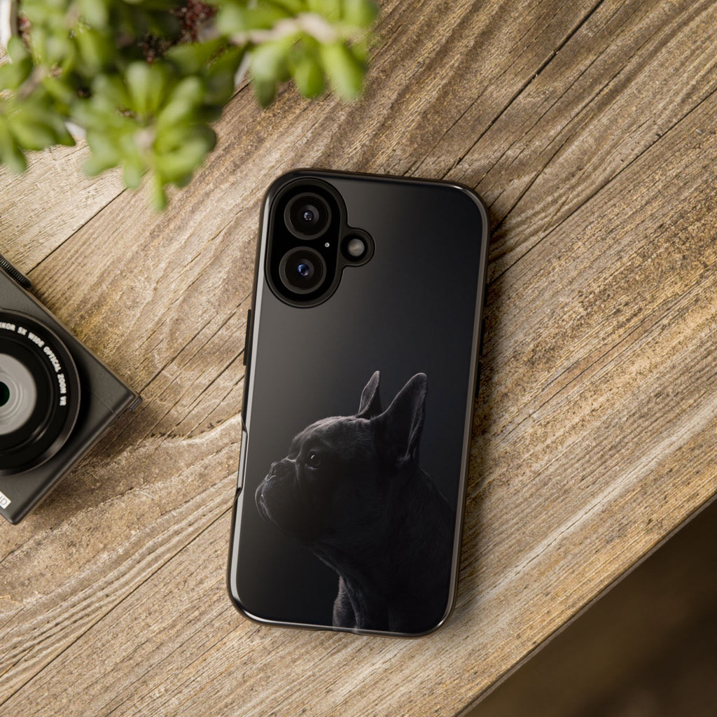 Silhouette French Bulldog Phone Case | Minimalist Black-on-Black Frenchie Profile | iPhone & Samsung
