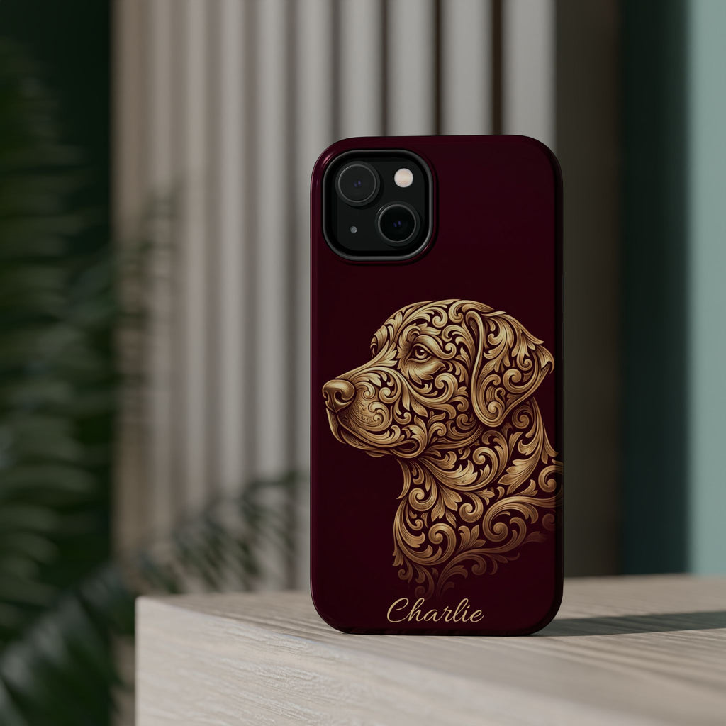 Personalized Gold Filigree Labrador Phone Case — Tough Magnetic Case with Wireless Charging