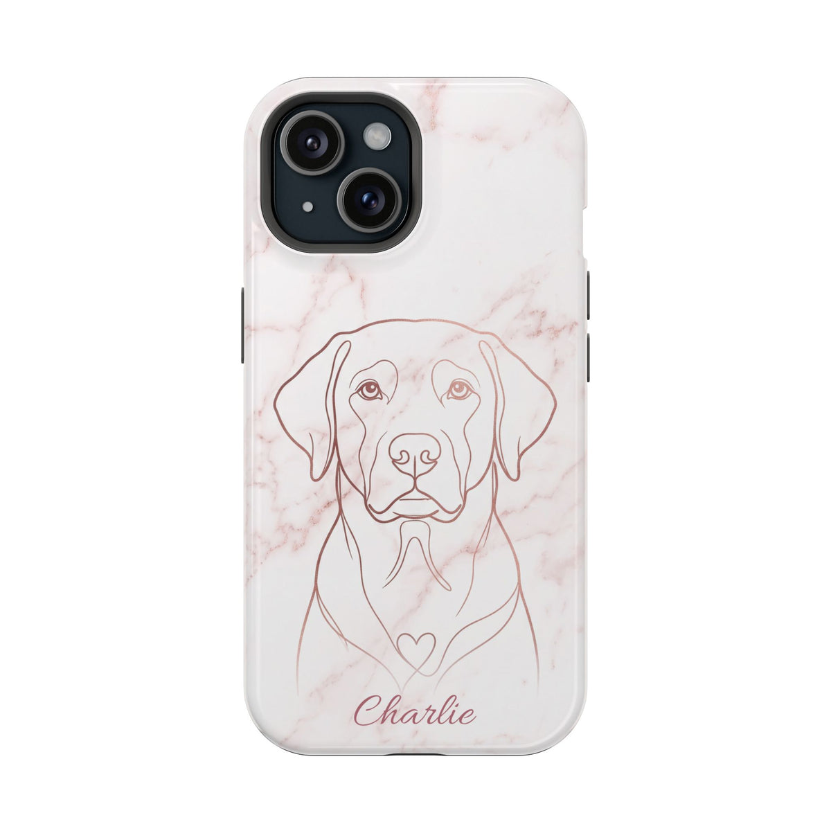 Personalized Rose Gold Marble Labrador Phone Case — Tough Magnetic Case with Wireless Charging