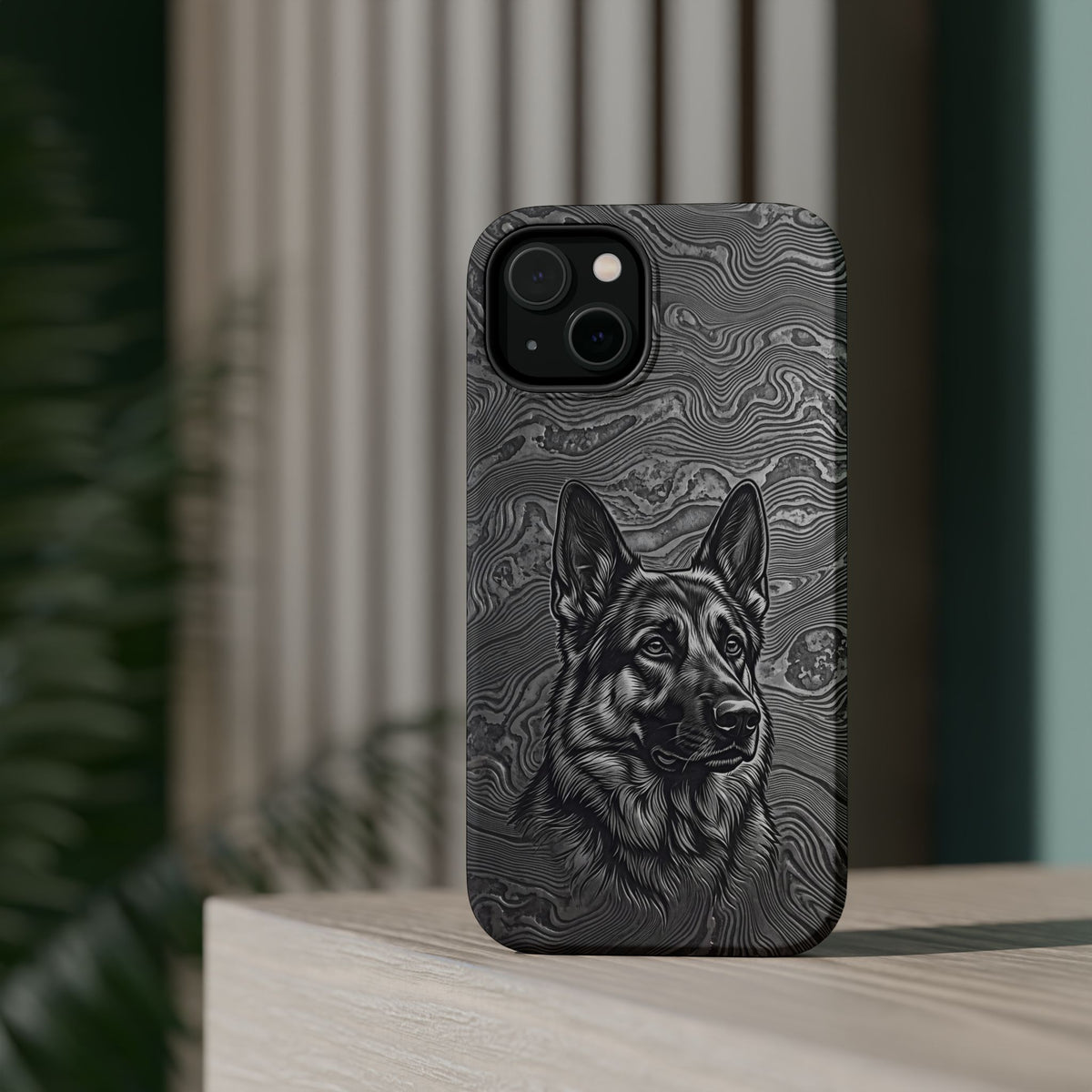German Shepherd Phone Case | Damascus Art — Tough Magnetic Case with Wireless Charging