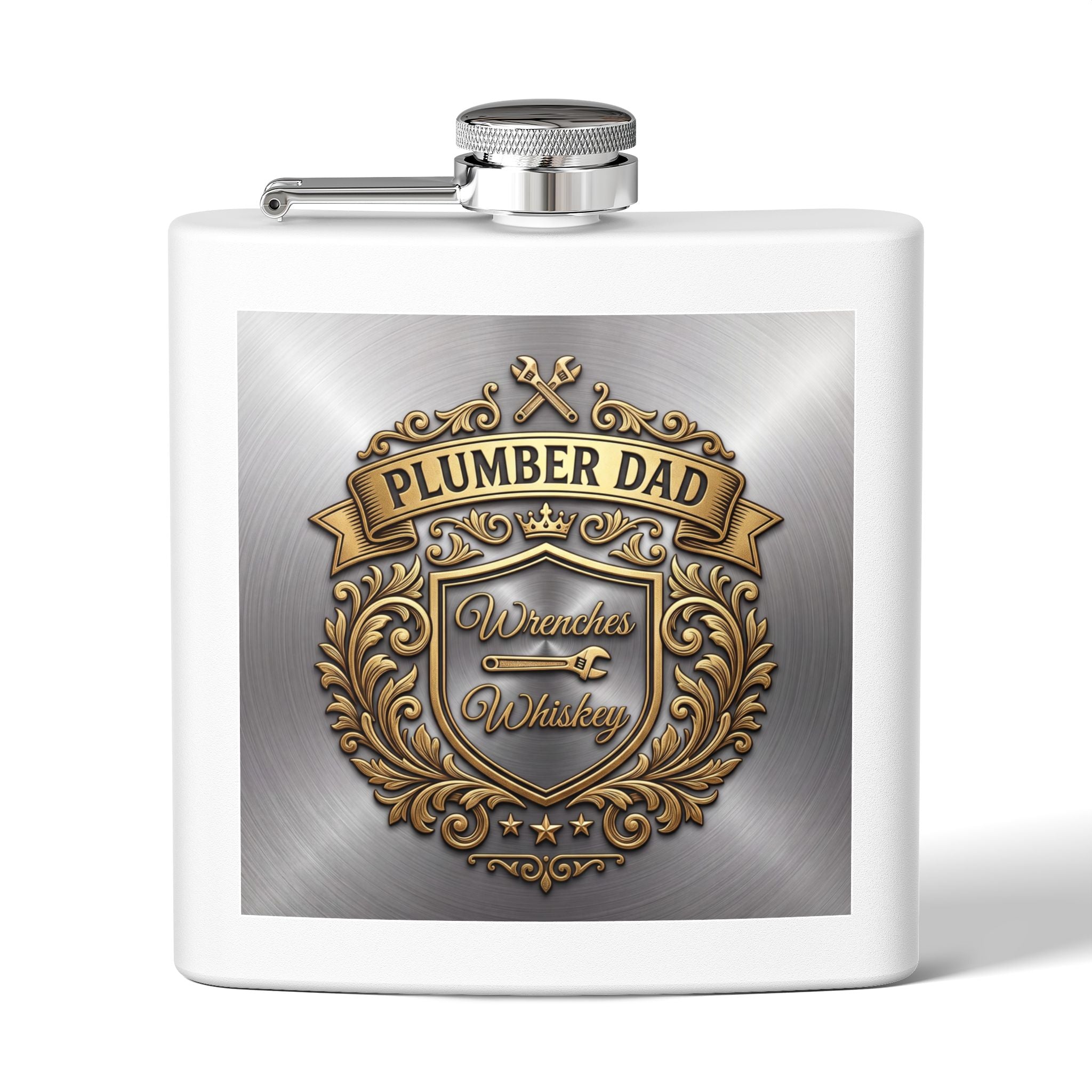Flask — "Plumber Dad: Wrenches & Whiskey" 6oz Stainless Steel Hip Flask