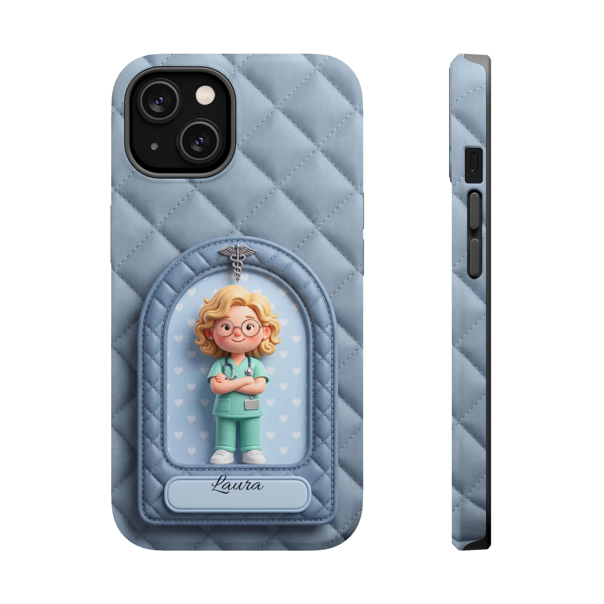 Personalized Quilted Nurse Phone Case — Wireless Charging Cover