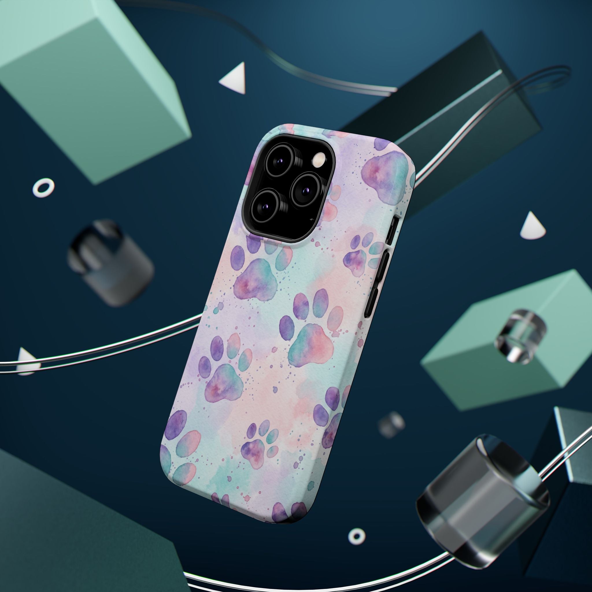 Watercolor Paw Print Phone Case — Impact-Resistant Wireless Charging Cover