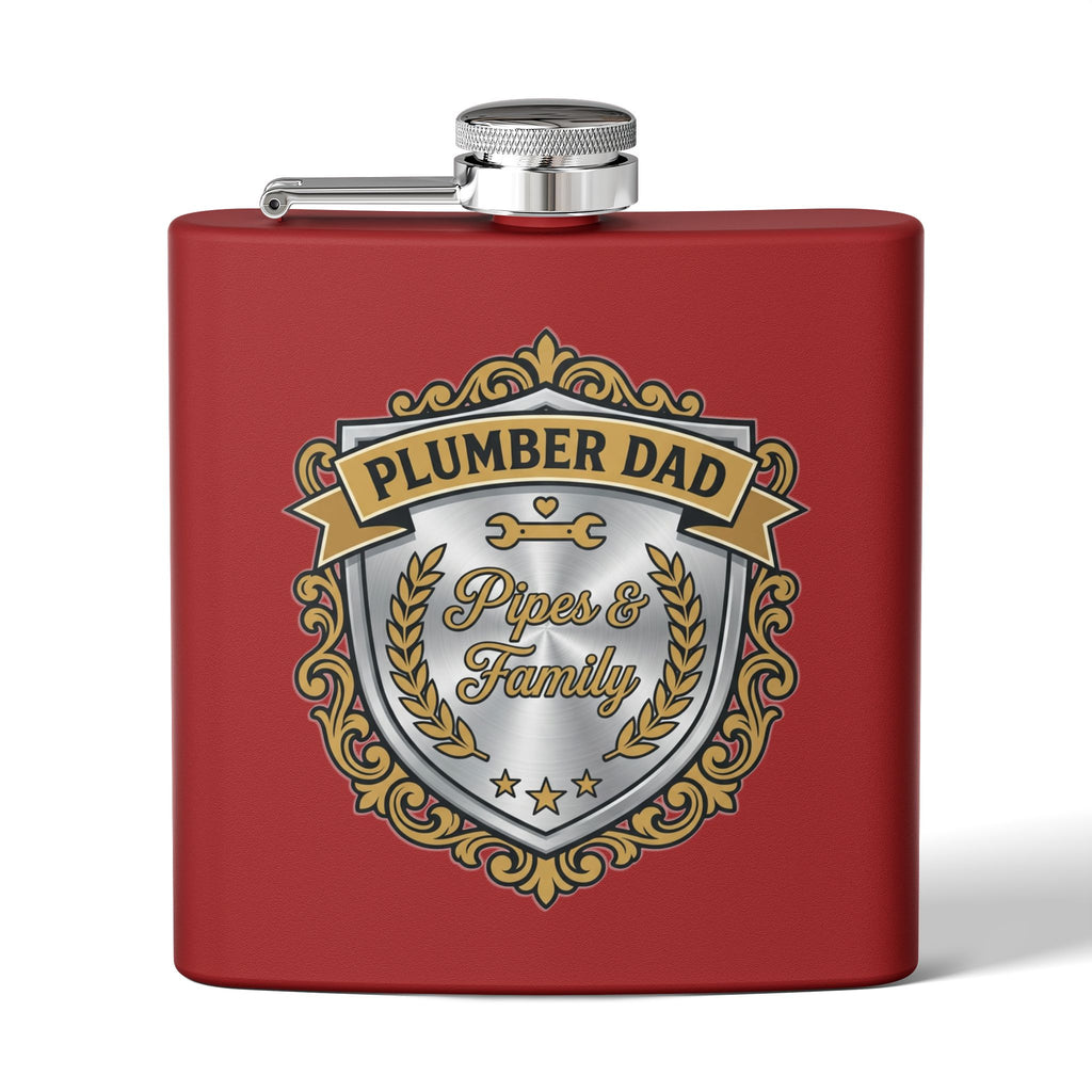 Flask — "Plumber Dad: Pipes & Family" 6oz Stainless Steel Hip Flask