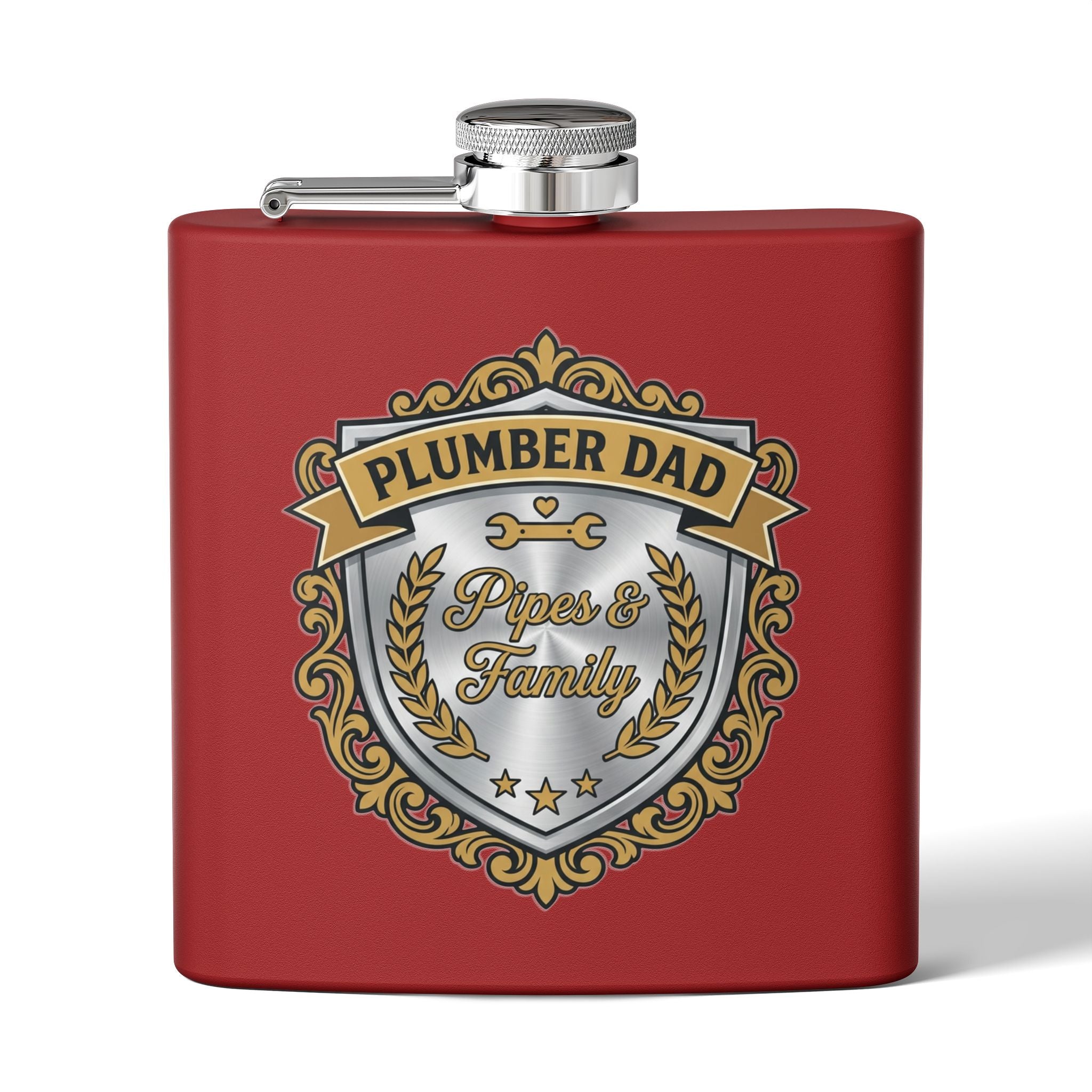 Flask — "Plumber Dad: Pipes & Family" 6oz Stainless Steel Hip Flask