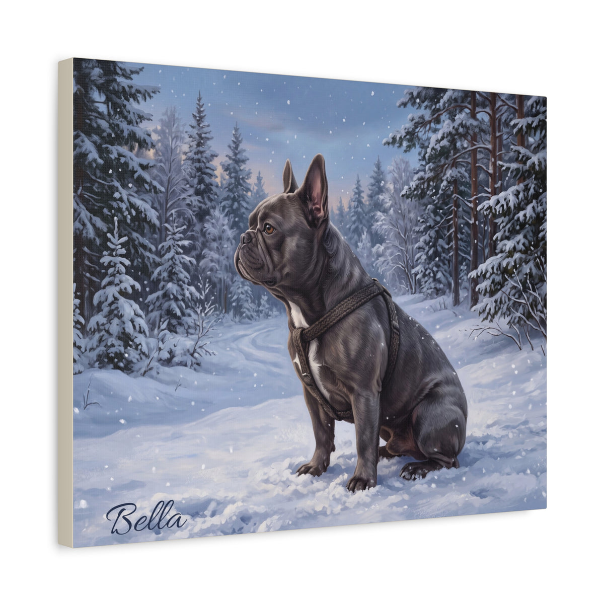 French Bulldog Personalized Canvas | Snowy Winter Forest Wall Art