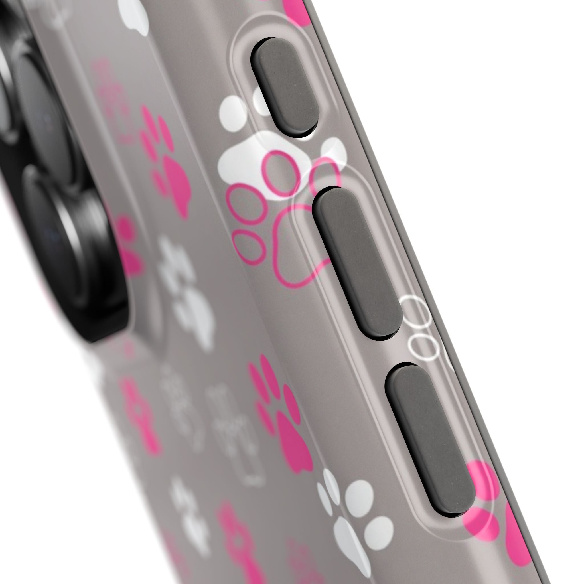 Pink & White Paw Print Phone Case — Impact-Resistant Wireless Charging Cover
