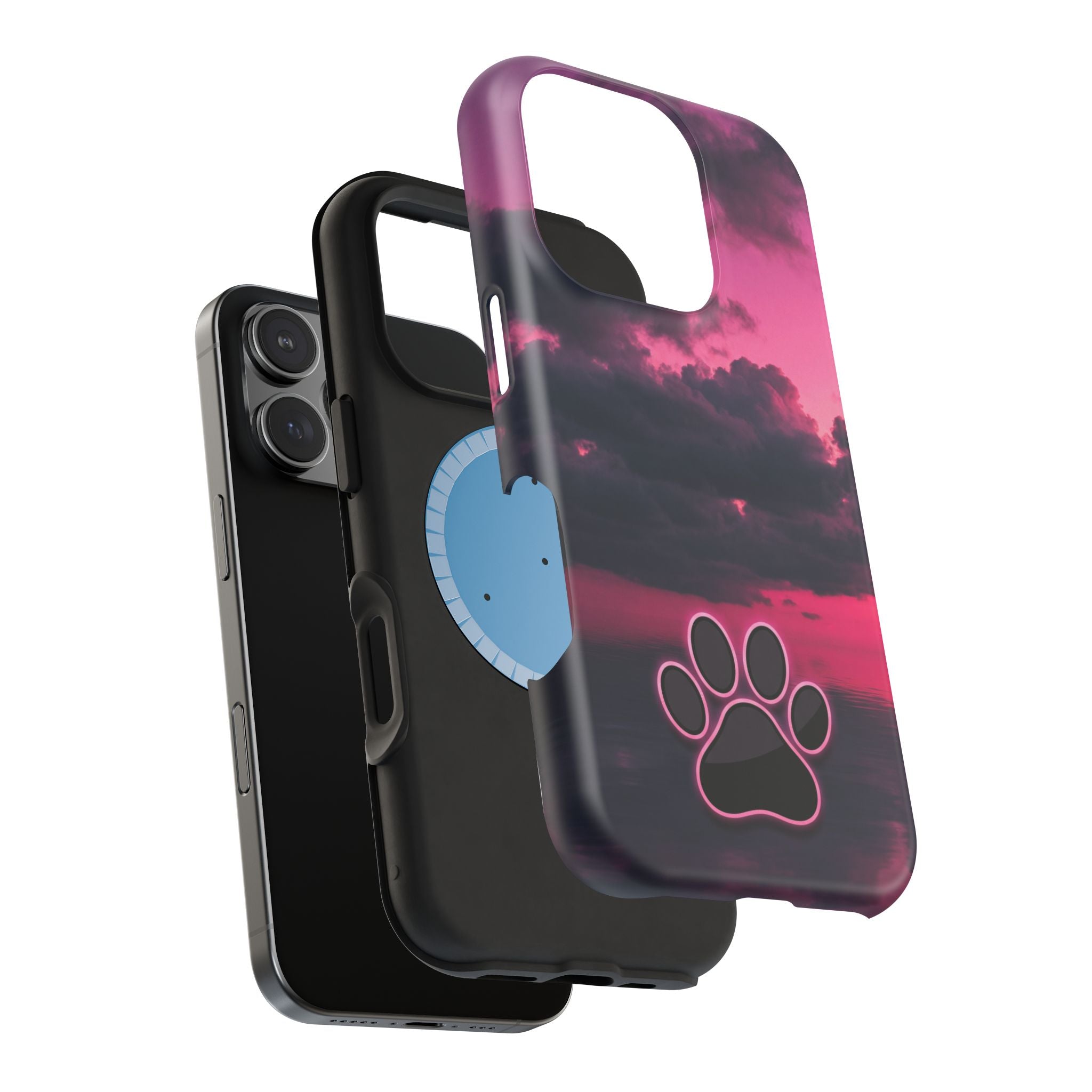 Pink Sky Paw Print Phone Case — Impact-Resistant Wireless Charging Cover