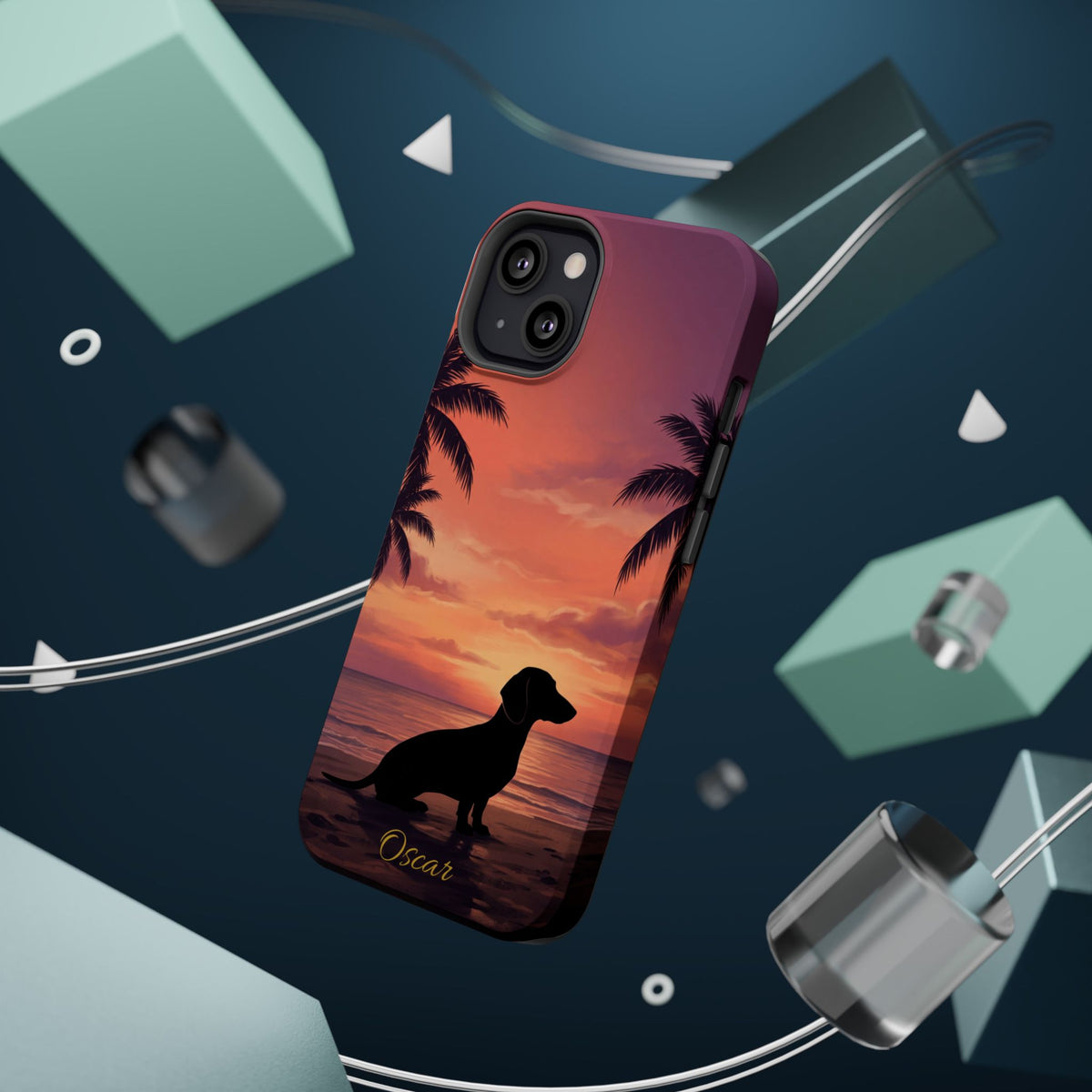 Personalized Dachshund Tropical Beach Sunset Phone Case — Wireless Charging Cover